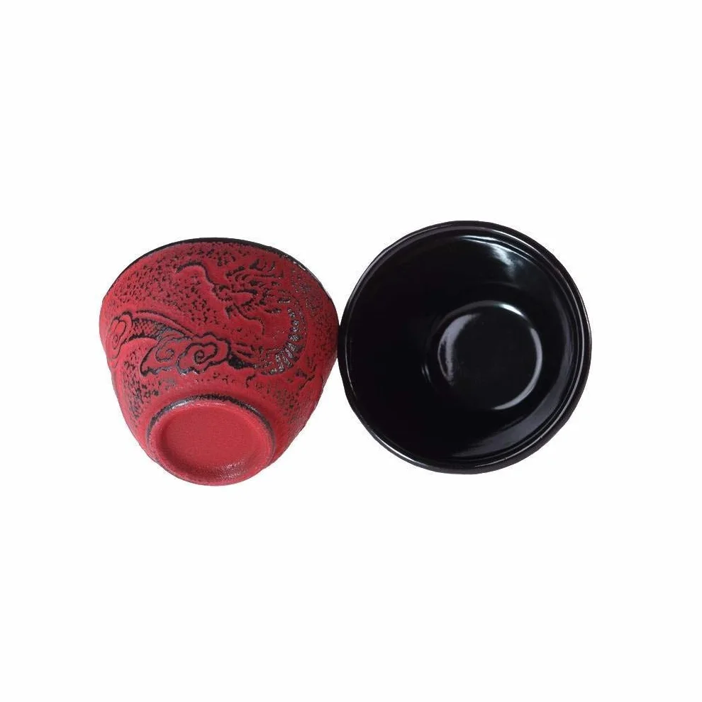 Lachineuse Set da tè in ghisa con drago cinese 1 teiera 4 tazze filtro infusore 0,8 l Rosso