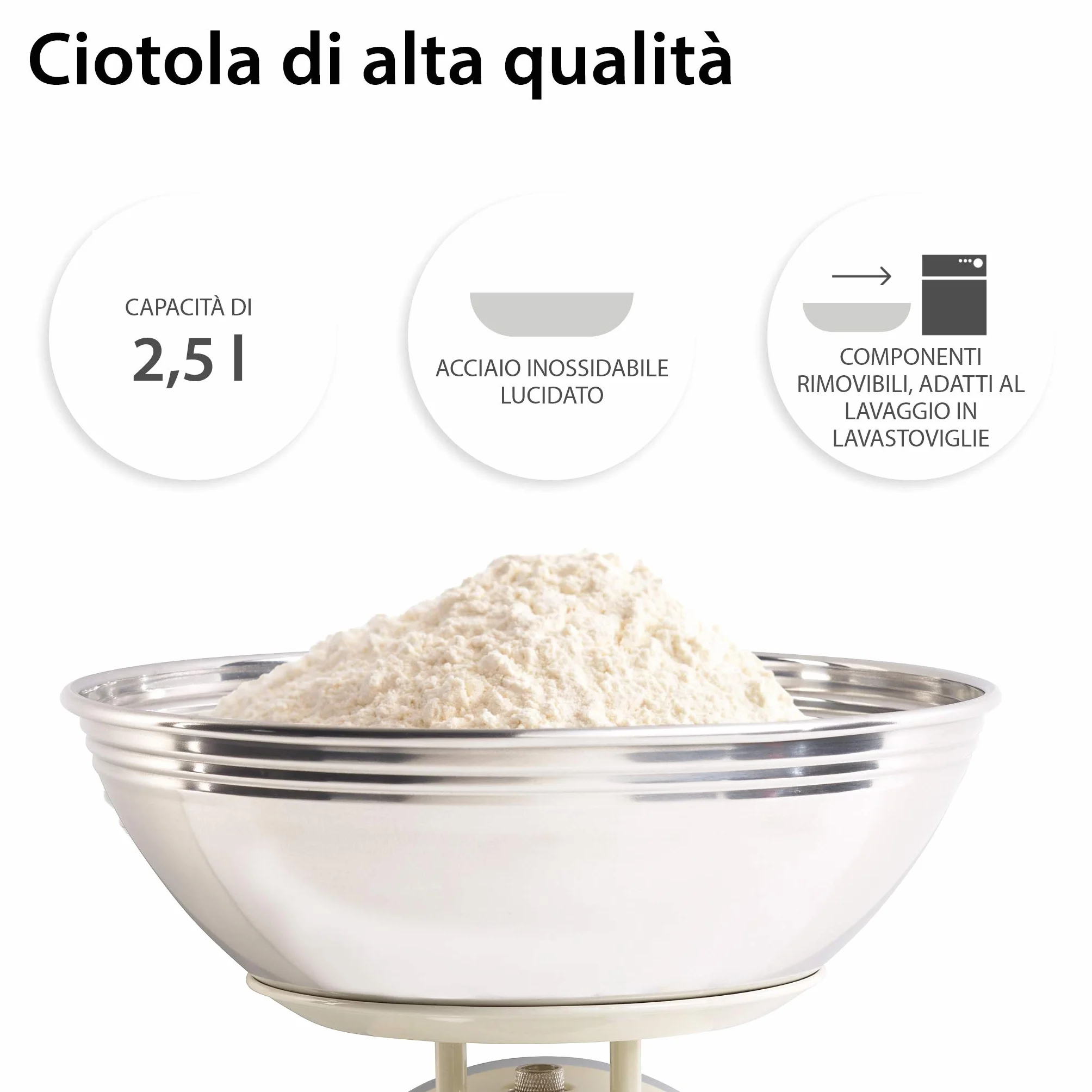 ADE Bilancia da cucina meccanica retrò 8 kg analogica con ciotola in acciaio inox bianco crema