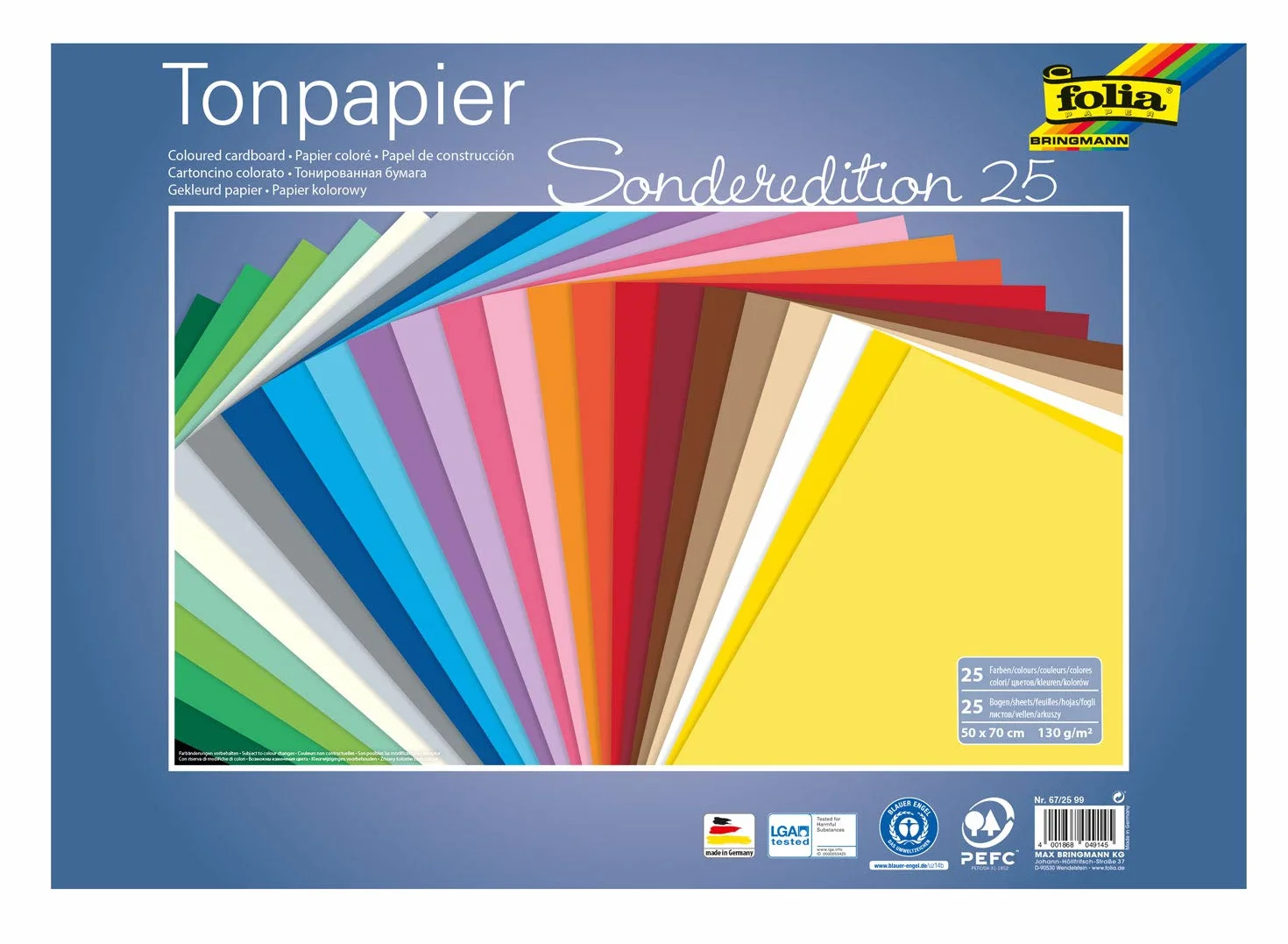 Carta Colorata Assortita 50 x 70 cm 130 g/m² 25 Fogli 25 Colori per Scrapbooking Fai da Te