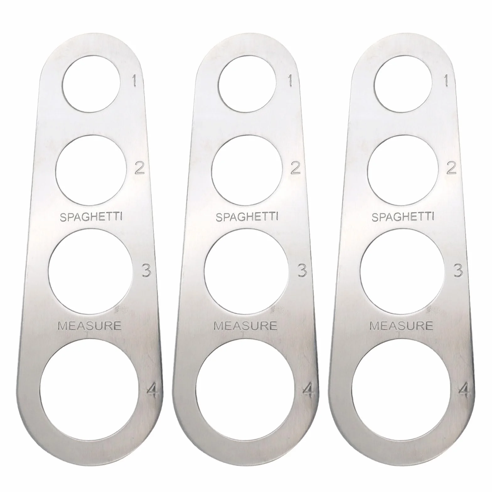 UILYNIU 3 Pezzi Dosaspaghetti in Acciaio Inox, Misura Spaghetti, Dosaspaghetti Dosatore con 4 Fori di Misurazione, Misuratore di Spaghetti, Utensile da Cucina per Misurare la Pasta (Argento)