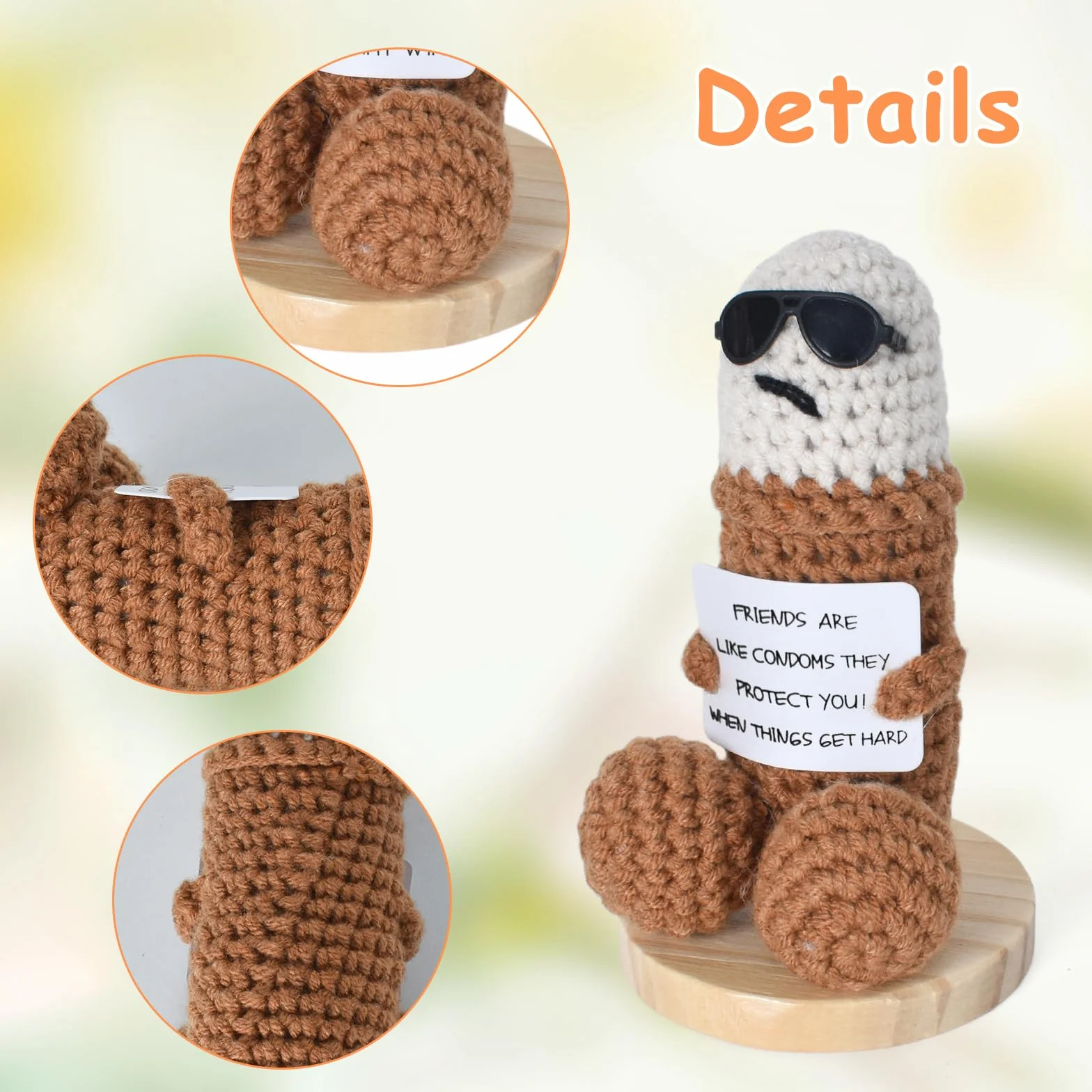Naapesi Bambola Patata Amigurumi Divertente all’Uncinetto con Base in Legno e Mini Martello – Pupazzo Fatto a Mano con Frase Positiva – Decorazione da Scrivania o Regalo Motivazionale