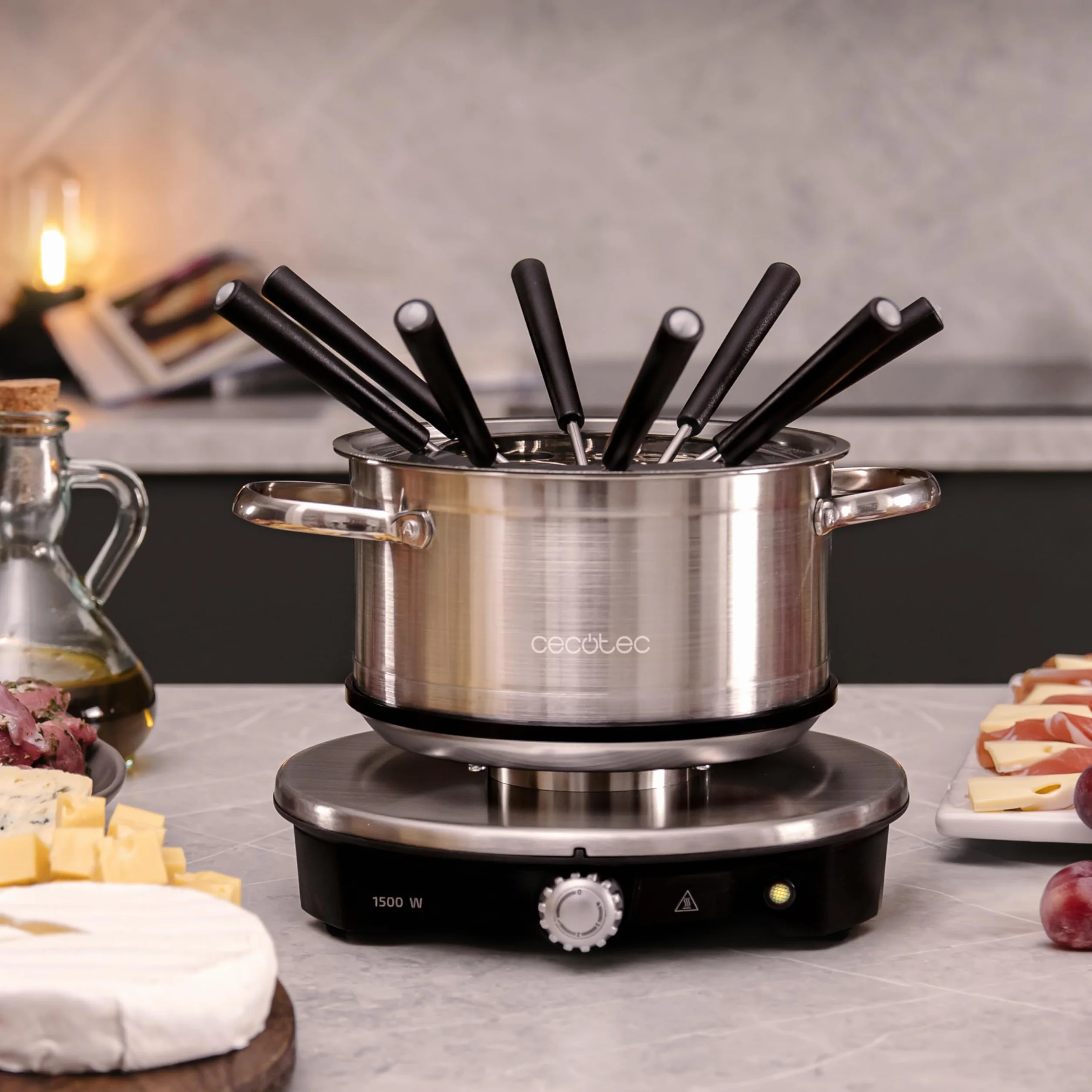 Cecotec Fonduta Elettrica 1500W 1,7L Acciaio Inox per Formaggio Cioccolato Olio