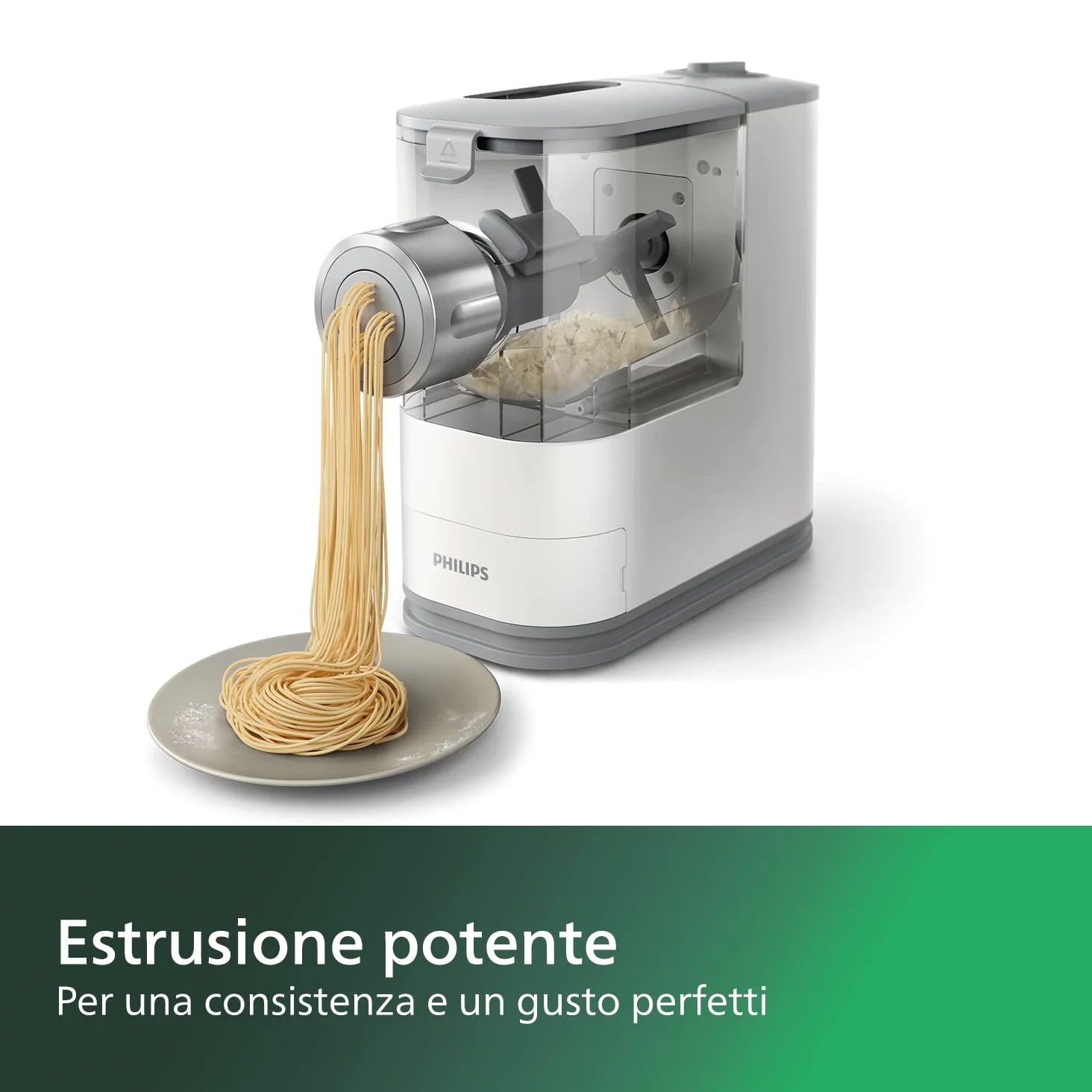 Philips Macchina per la Pasta - Completamente Automatica, con Auto Pesatura, 4 Trafile, Bianco/Champagne (HR2345/19)