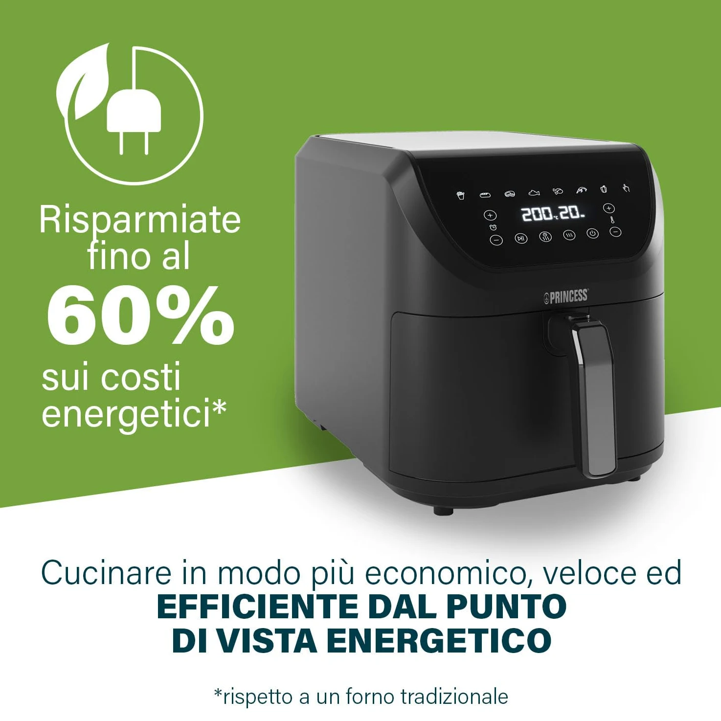 Princess Friggitrice senza olio SlimFry - Design salvaspazio - Senza BPA - 8 L - 8 programmi - Temperatura e timer regolabili - 2 000 W - 182256