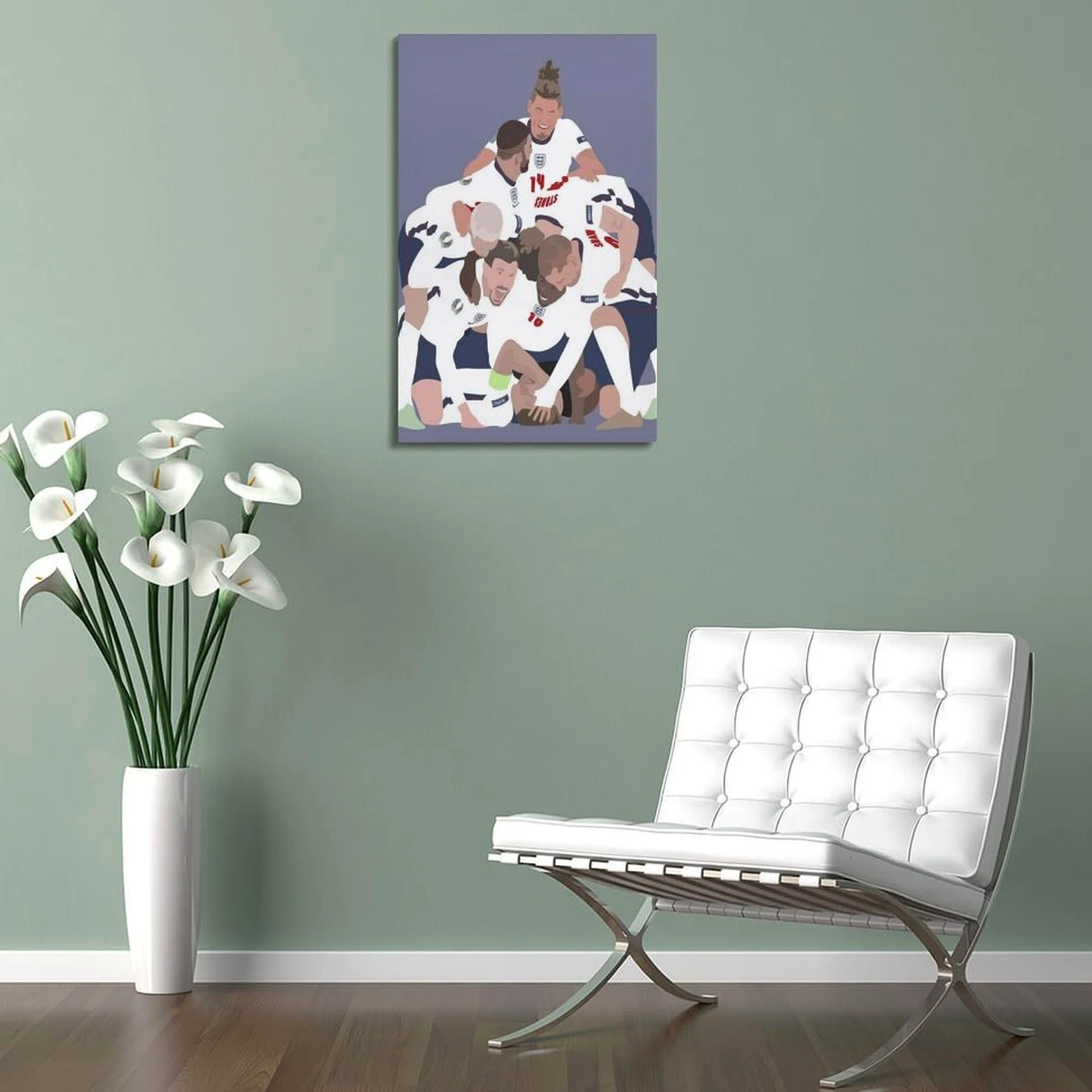 DLJGDS Poster da parete su tela con motivo sportivo a cartoni animati, motivo: giocatori della squadra inglese che festeggiano la festa della squadra inglese, poster decorativo moderno per la camera