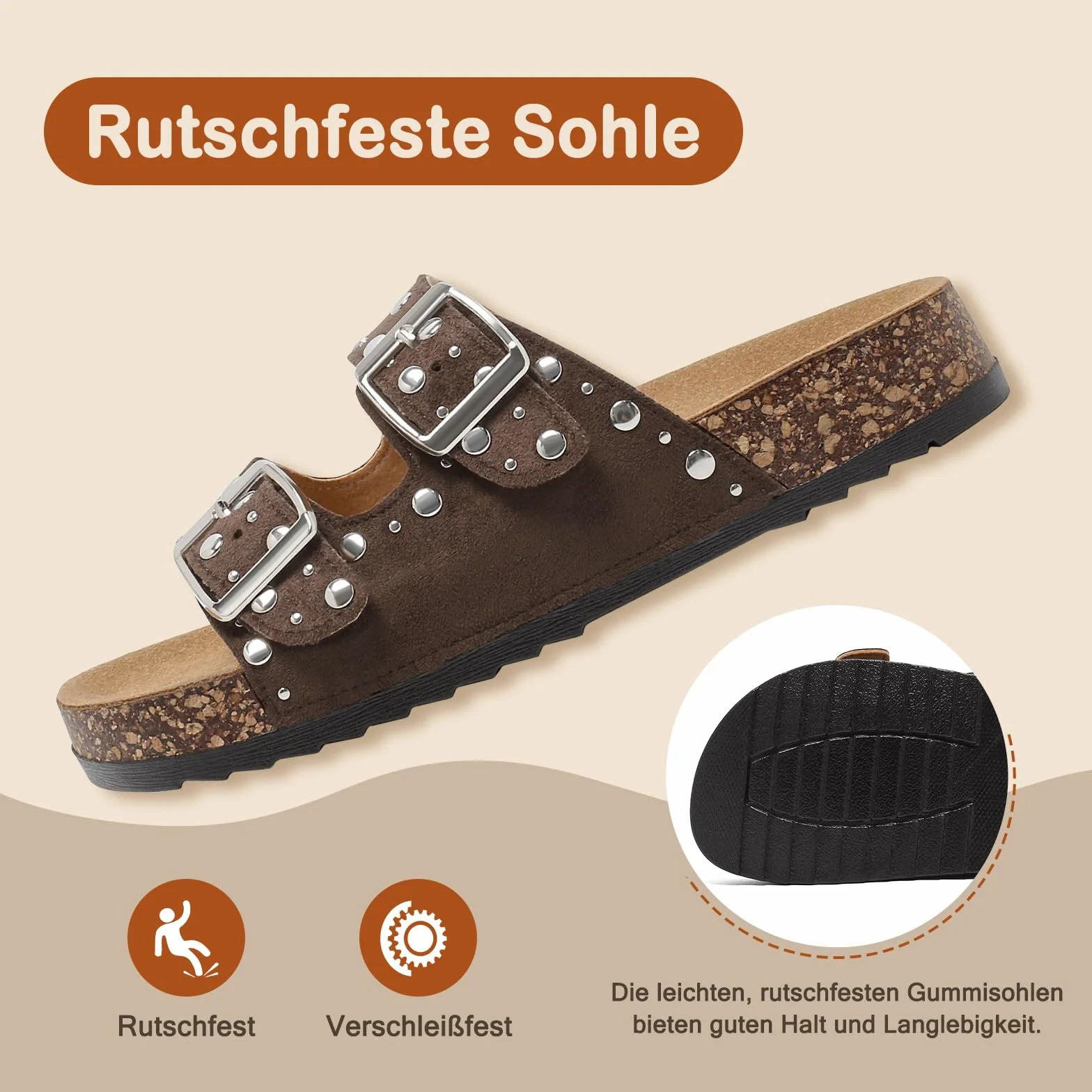 Pantofole per bambini con borchie in metallo, doppia fibbia, sandali per bambini, antiscivolo, comode ciabatte per la casa