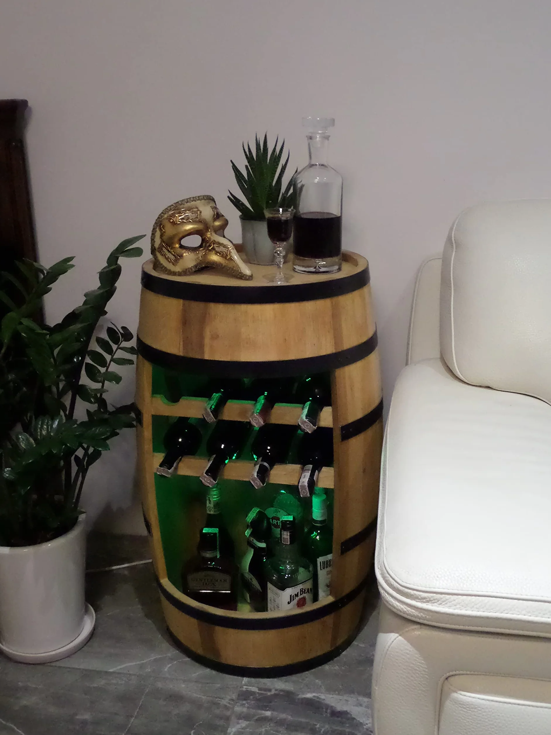 Scaffale per vino in legno – Mini bar – Armadietto per vino uomo e donna – Armadietto da bar con luci a LED – 80 cm di altezza – decorazione retrò scaffale per bar di casa mobili in legno di rovere