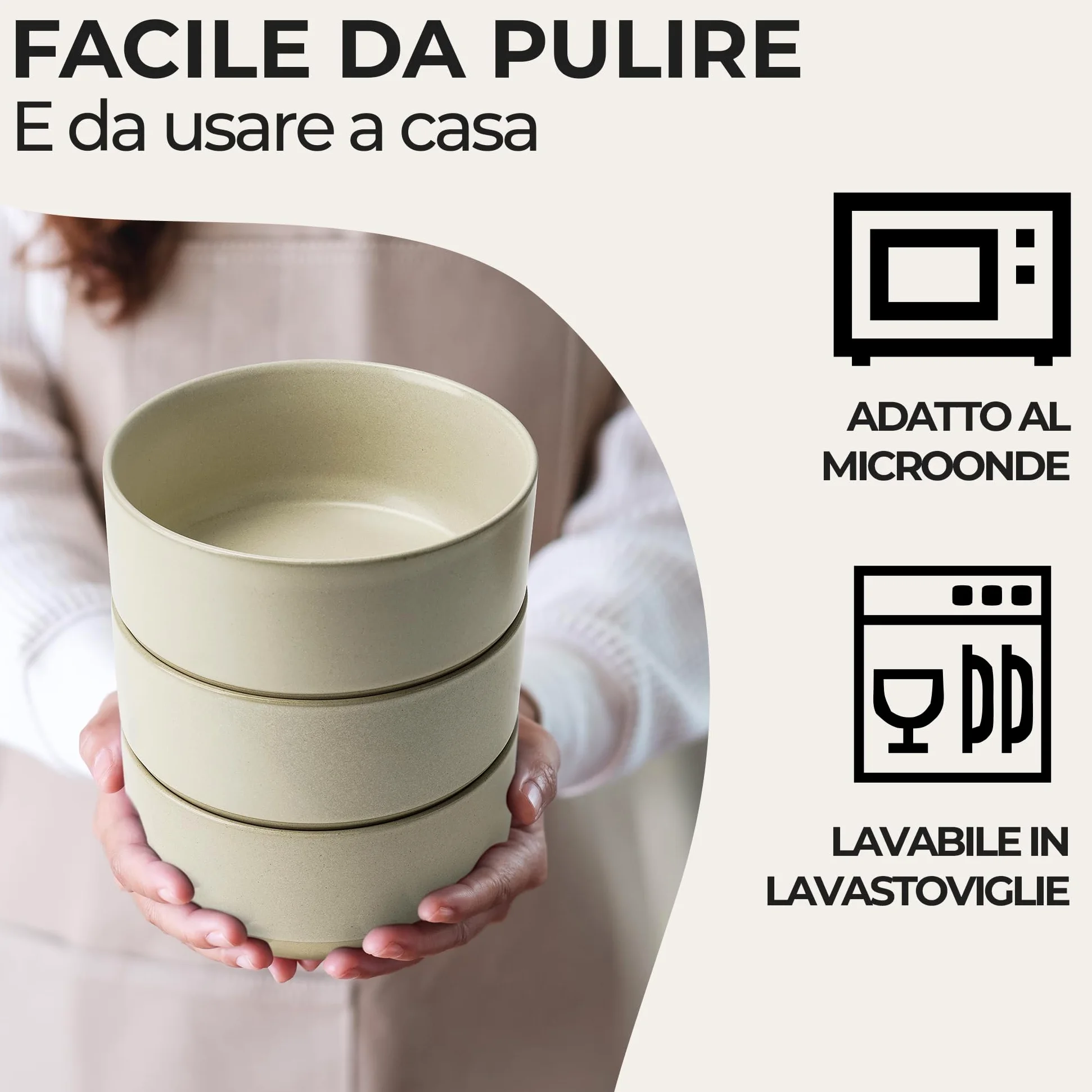 MIAMIO - Set di stoviglie per 4 persone/Set di stoviglie in pietra da 12 pezzi in beige/Lavastoviglie e microonde - Collezione Sierra (chiaro, (12x))