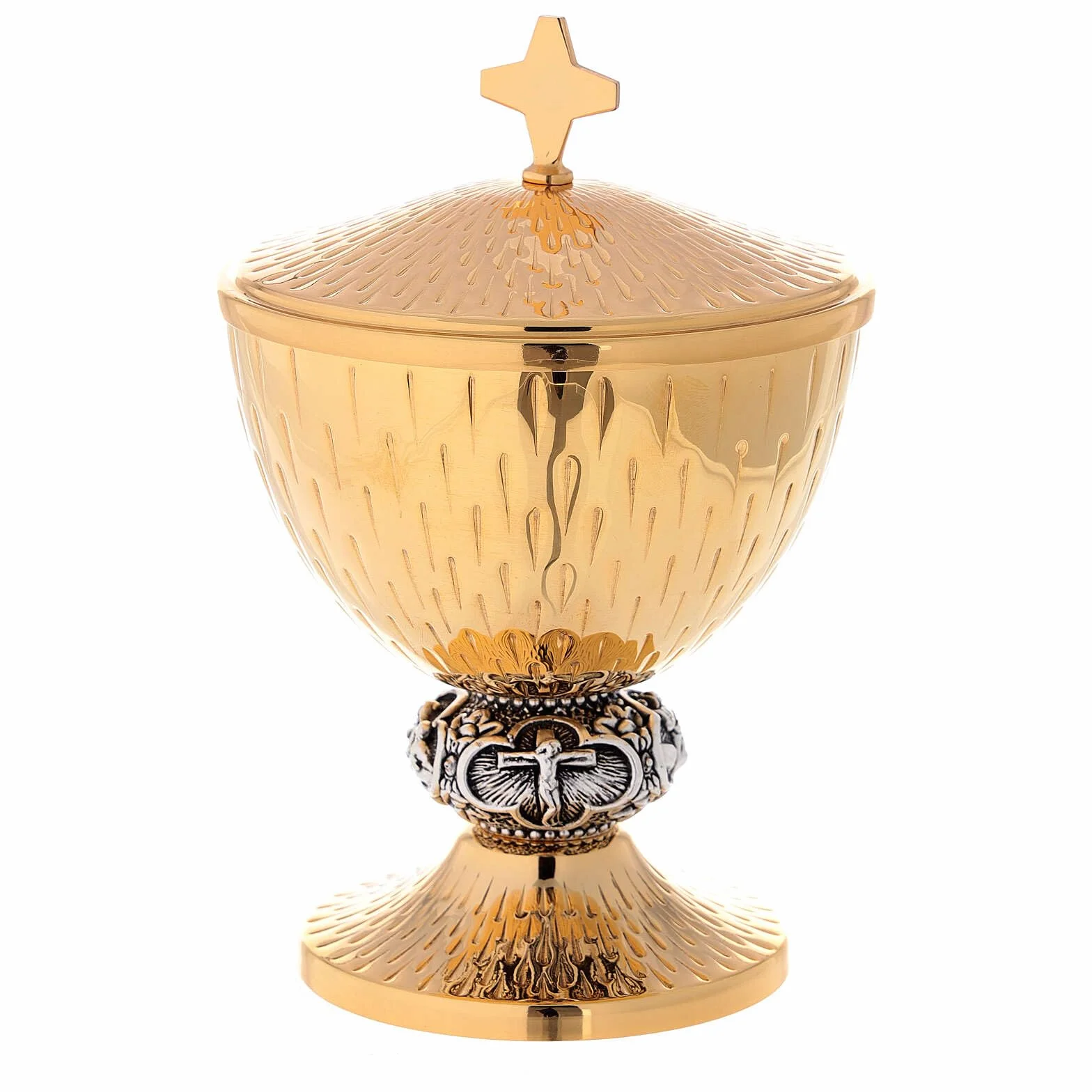 Holyart Calici Pissidi Patene metallo: Calice pisside patena ottone argento scene vita Gesù, Patena