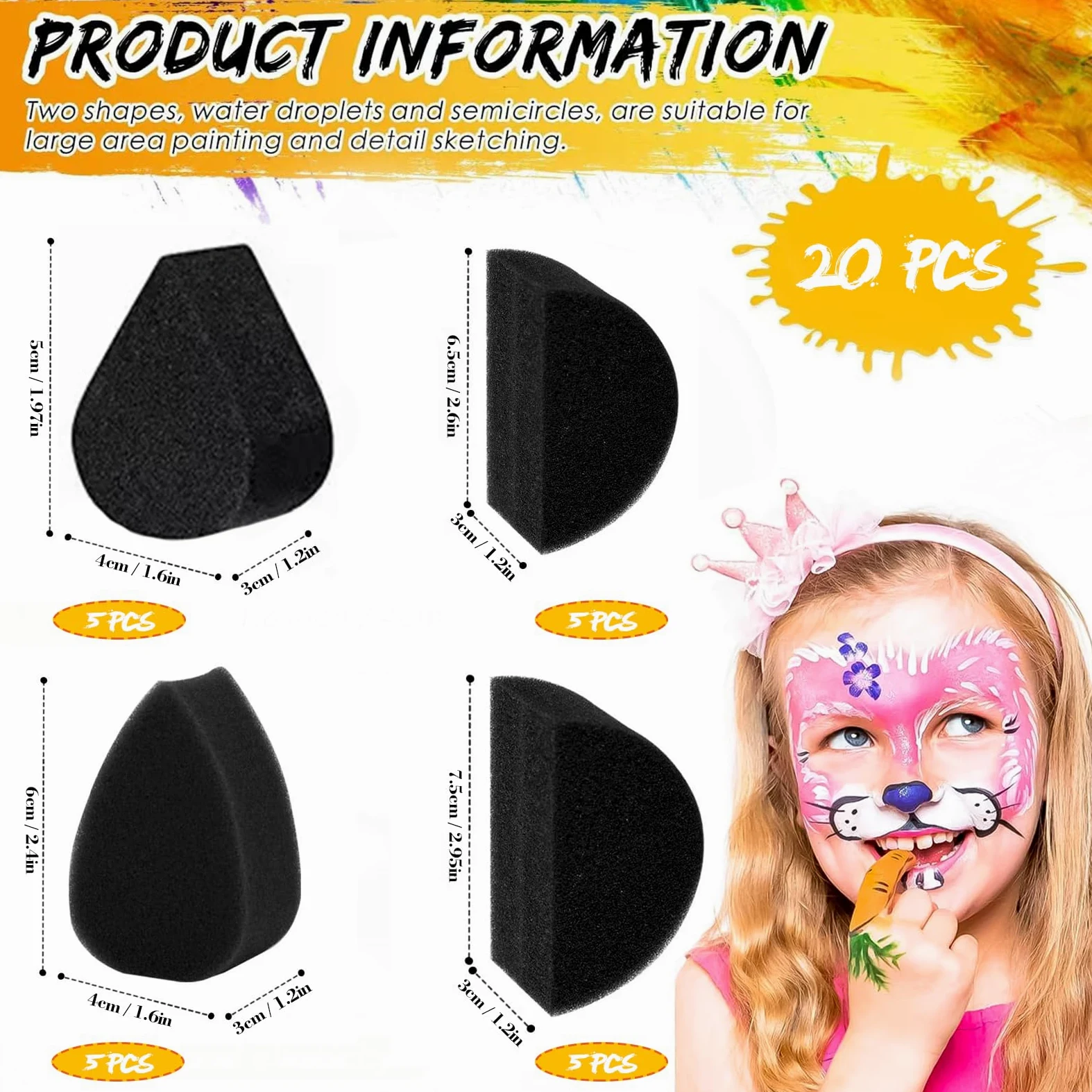 Spugne per Pittura,20Pcs Spugne per Pittura di Faccia in Vari Forme,Ideale per Bambini, Adulti e Artisti