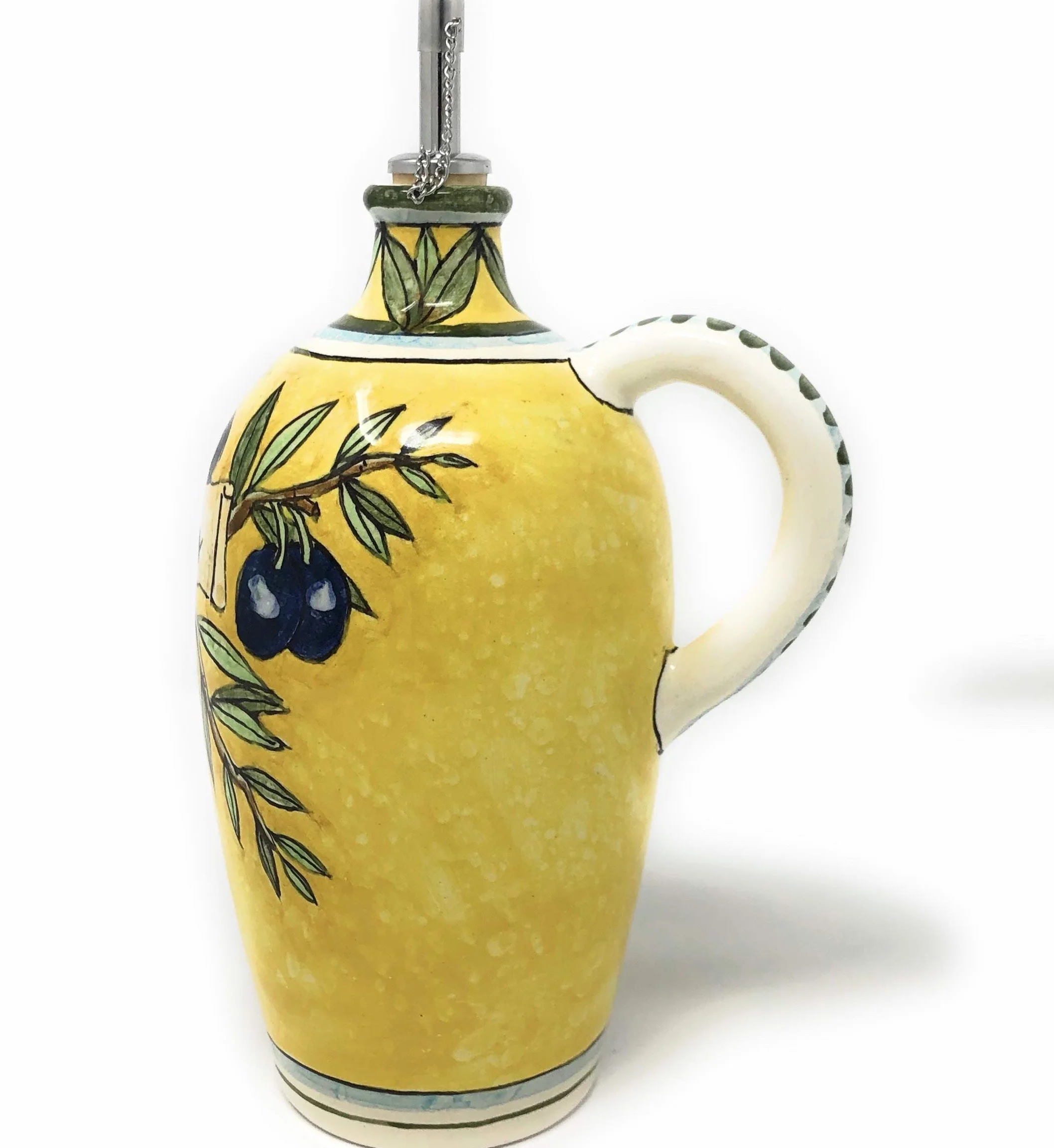CERAMICHE D'ARTE PARRINI- Ceramica italiana artistica, ampolla olio decorazione olive, dipinto a mano, made in ITALY Toscana