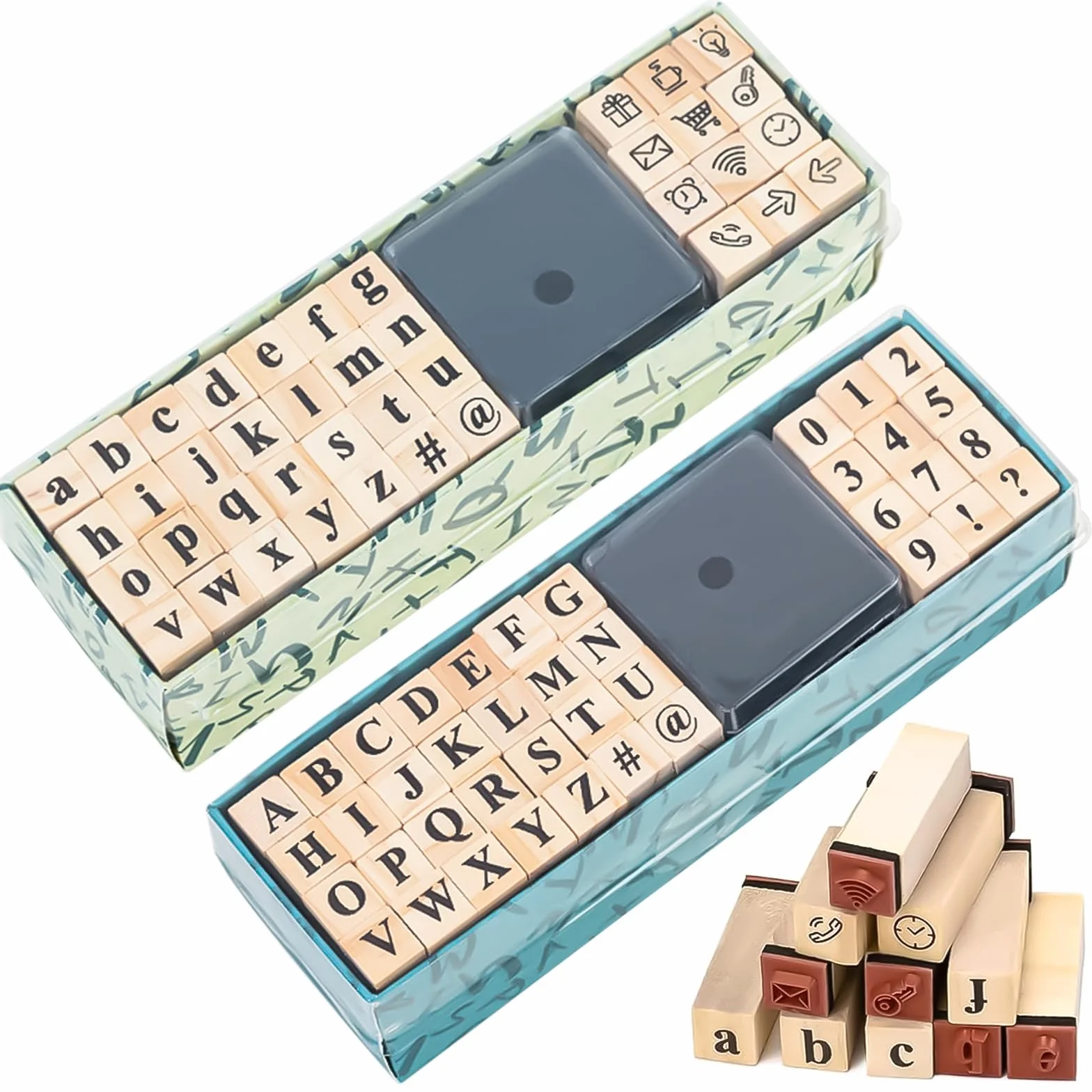 80 Pz Timbri Lettere Alfabeto, Timbro in Legno Include Lettere, Numeri e Simboli con Tampone D'inchiostro per Scrapbooking/Artigianato/DIY Biglietti