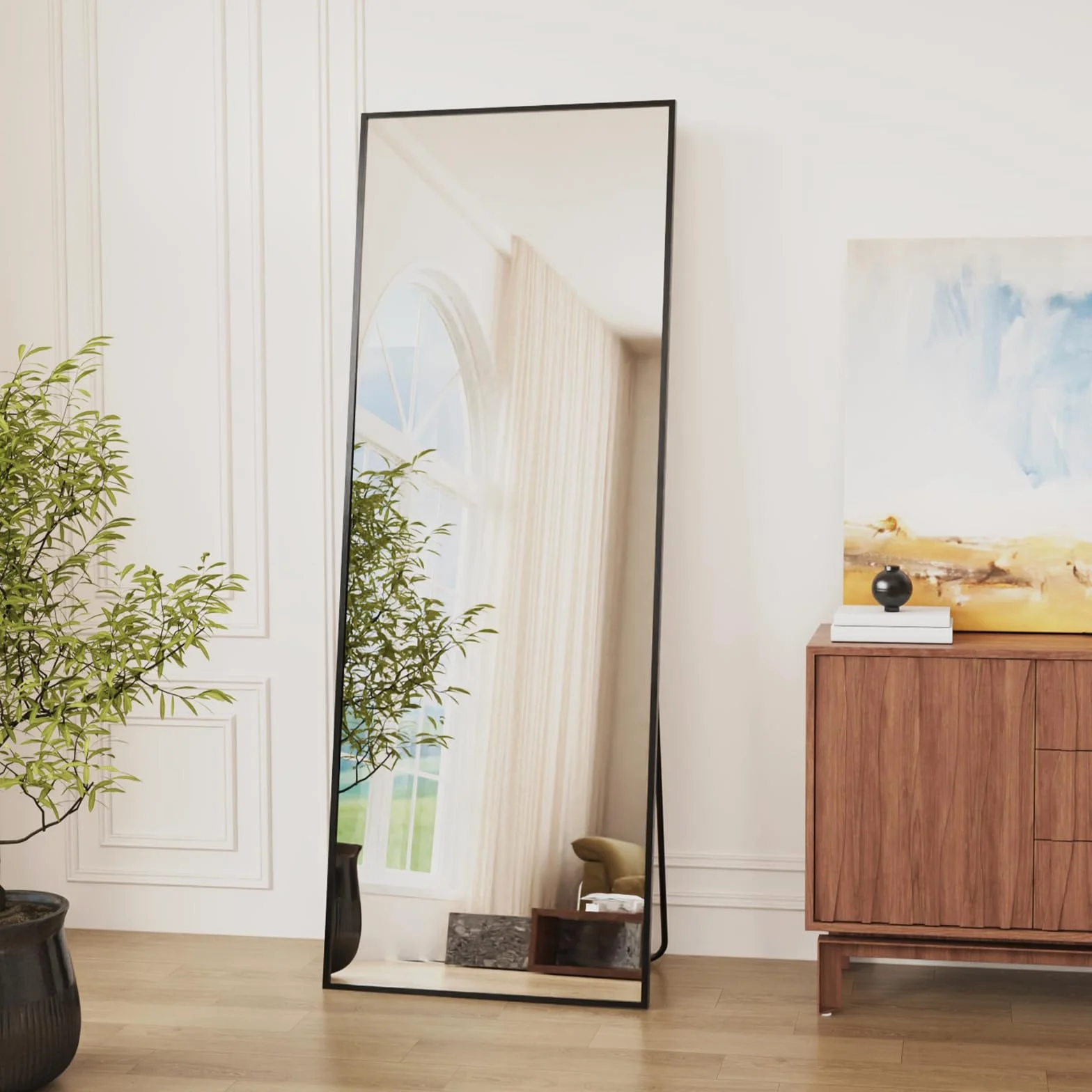 161 x 52 cm Specchio da Terra, Specchio a Figura Intera Rettangolare, Cornice in Lega di Alluminio, Specchio da Parete per Soggiorno, Camera da letto
