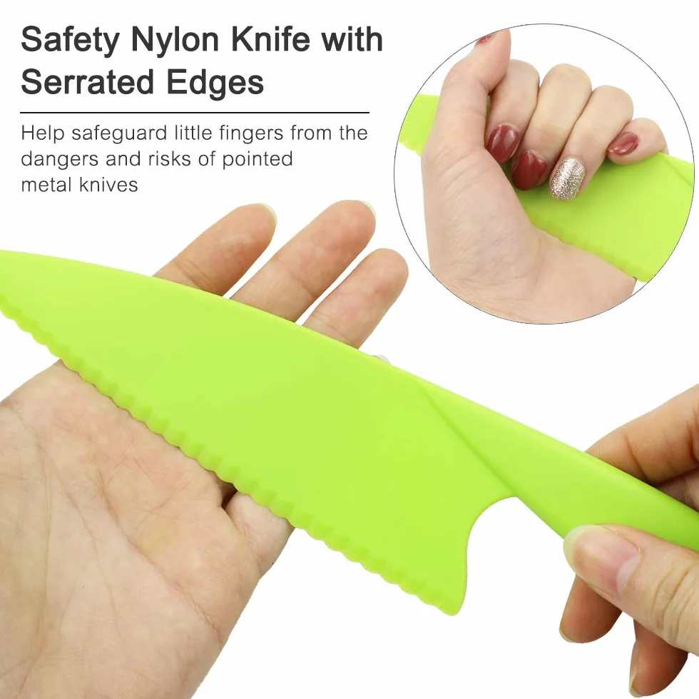 SelfTek 9 pezzi Set di coltelli da cucina in plastica per bambini Chef di cucina sicuro per bambini Coltelli per pane alla frutta
