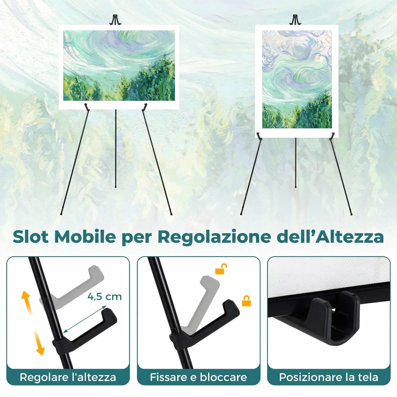 COSTWAY 6 Pz Cavalletto per Dipingere, Metallo con Staffe Regolabili, Portatile, Portata 10 kg