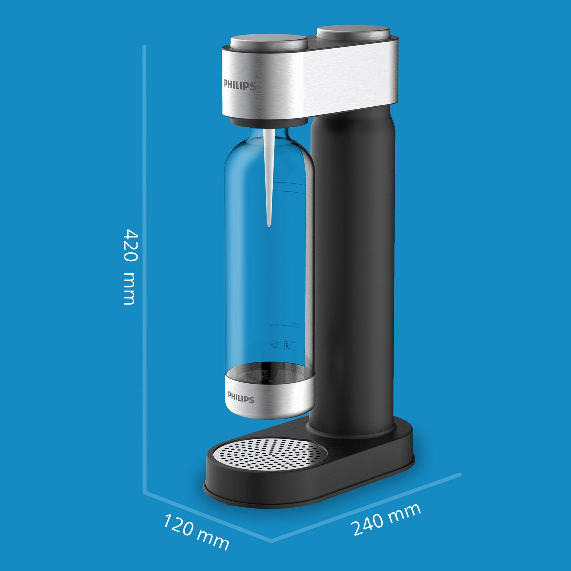 Philips ADD4902BKA/10 GoZero, 3 bottiglie d'acqua senza BPA, in plastica, 1 cilindro CO2 per fino a 60 l di acqua gassata, colore: nero