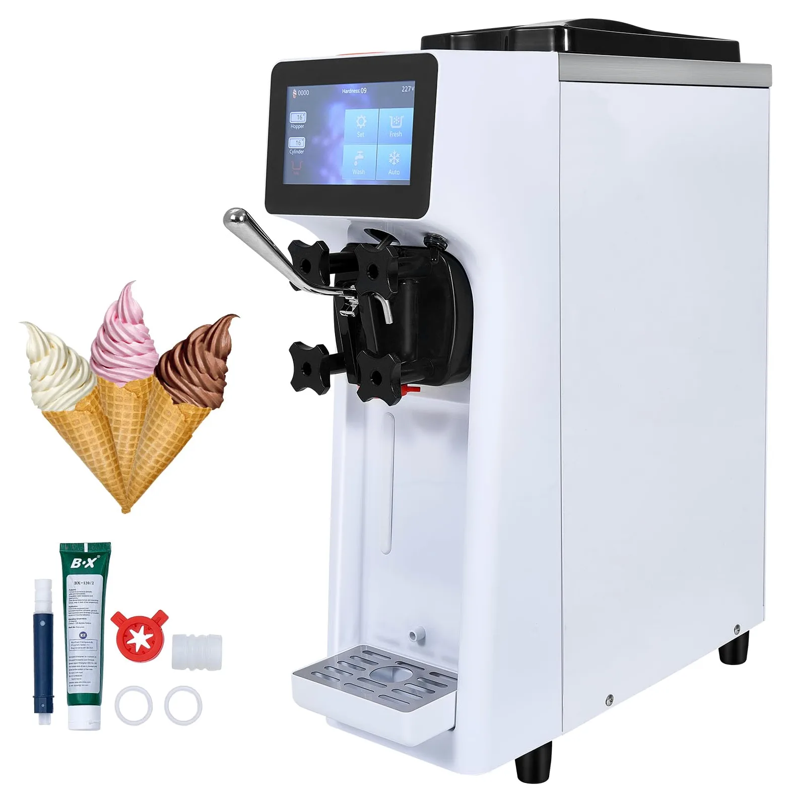 VEVOR Macchina per Gelato Commerciale, Produzione 10 L/H, Macchina per Gelato Soft da Banco Monogusto 900 W, Tramoggia 4 Litri, Cilindro 1,6 Litri, per Snack Bar Ristorante