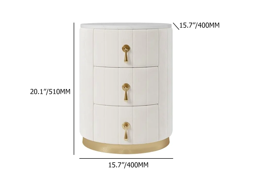 homary Comodino in velluto bianco con contenitore, comodino rotondo con 3 cassetti, tavolino in pietra per camera da letto, tavolini per soggiorno
