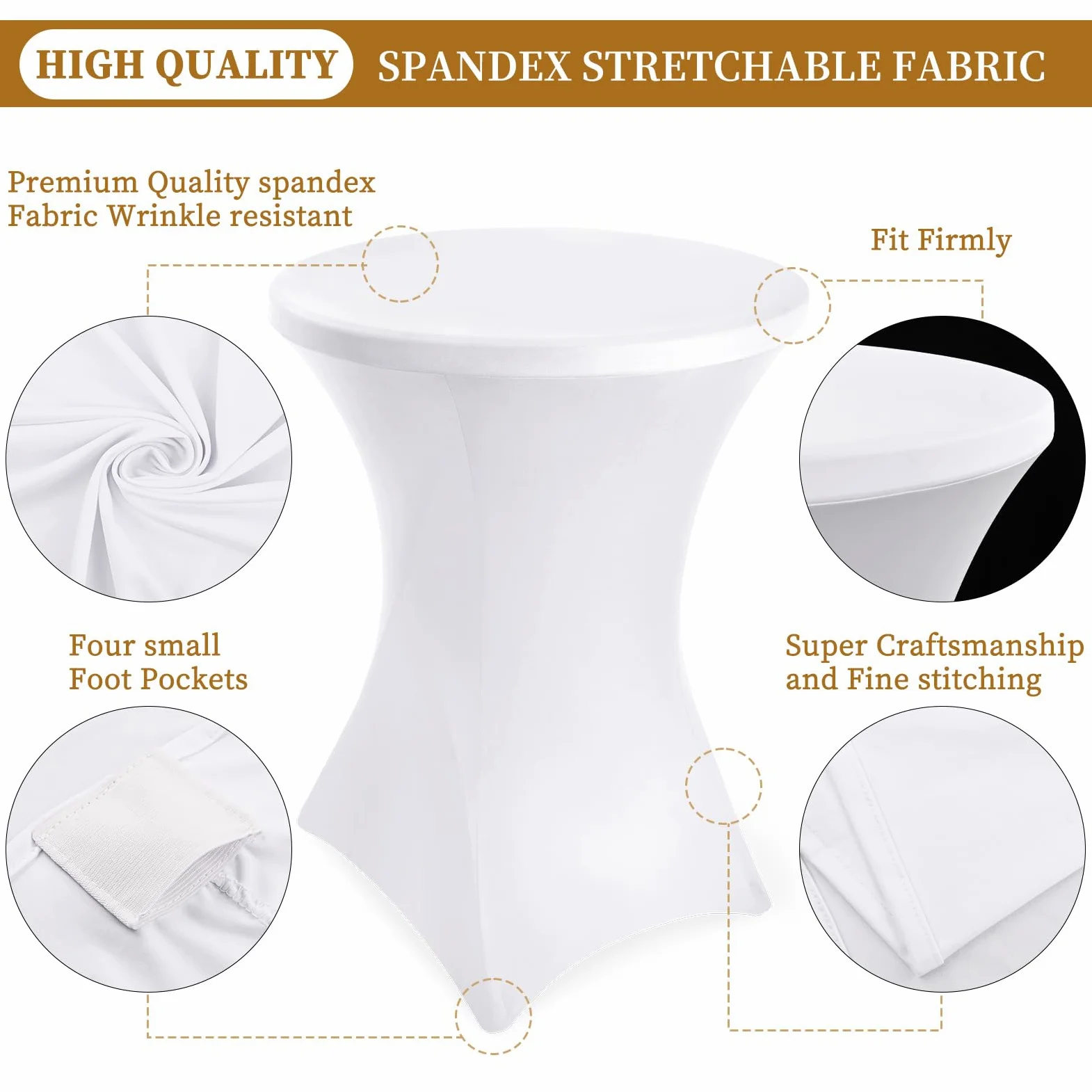 Showgeous Confezione da 10 copritavolo da Cocktail in Spandex Ø80-85 cm tovaglia da Cocktail Rotonda per Tavolo da Bar per Matrimoni (Bianco)