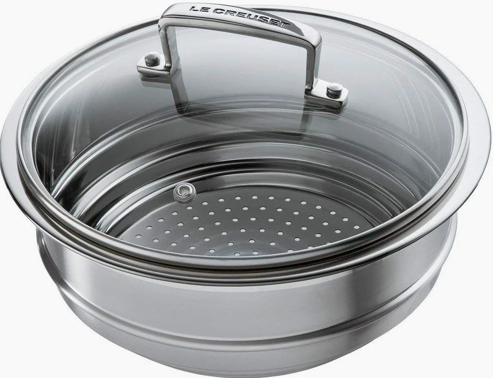 Le Creuset Cestello per cottura al vapore in acciaio inox con coperchio in vetro, per Pentole di diameter 16,18,20 cm, Acciaio Inox, 96201900001000