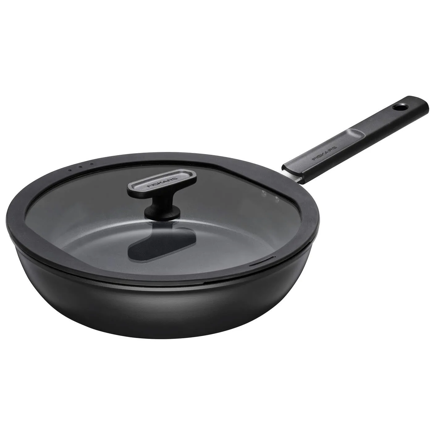 Fiskars Padella con Coperchio, Hard Face, Diametro 28 cm | Capacità: 3,5 litri, Rivestimento Antiaderente, Resistente ai Graffi, Alluminio/Plastica, Nero, 1075530