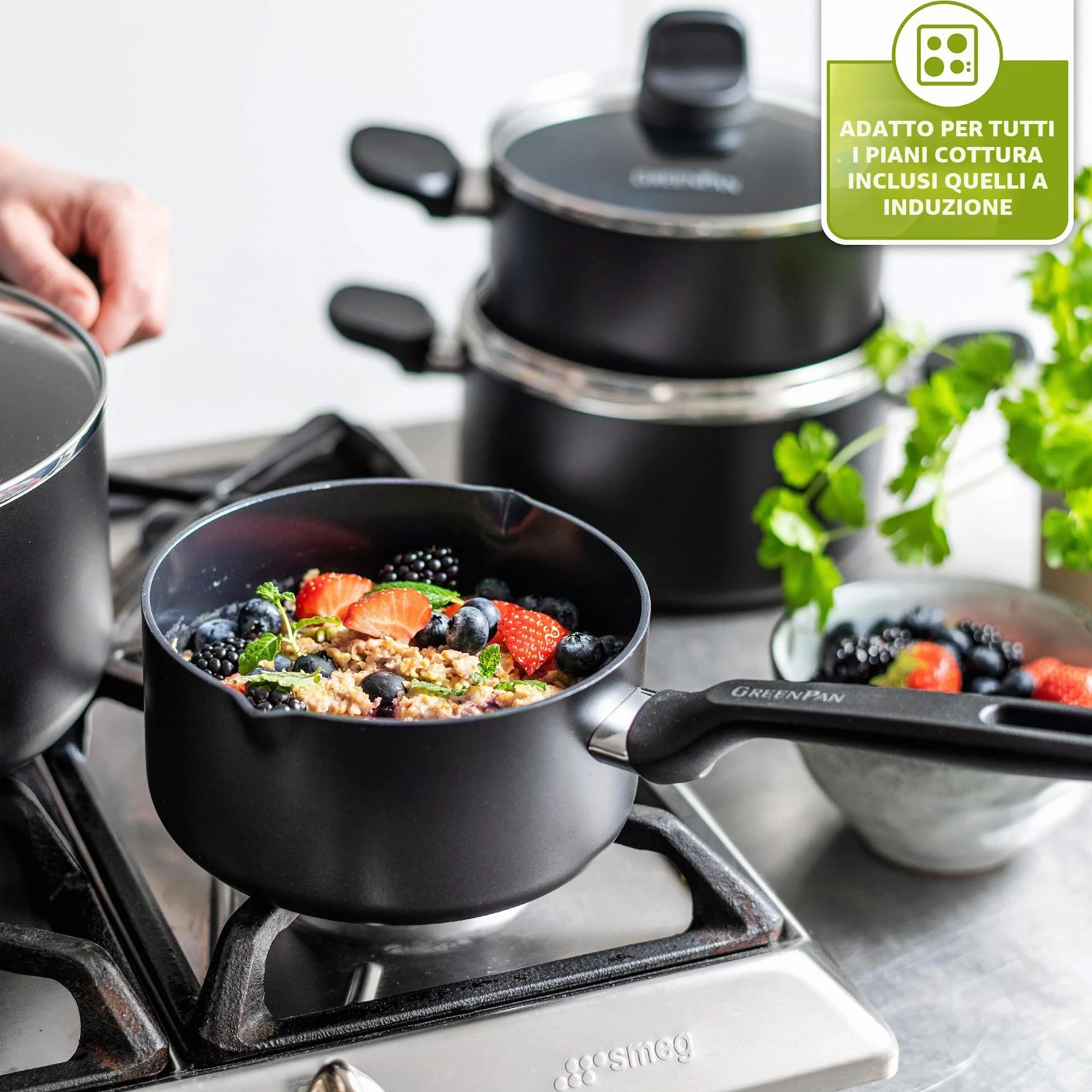 GreenPan Memphis Memphis - Set di pentole e padelle antiaderenti in ceramica, 20 pezzi, senza PFAS, a induzione, adatto al forno, nero