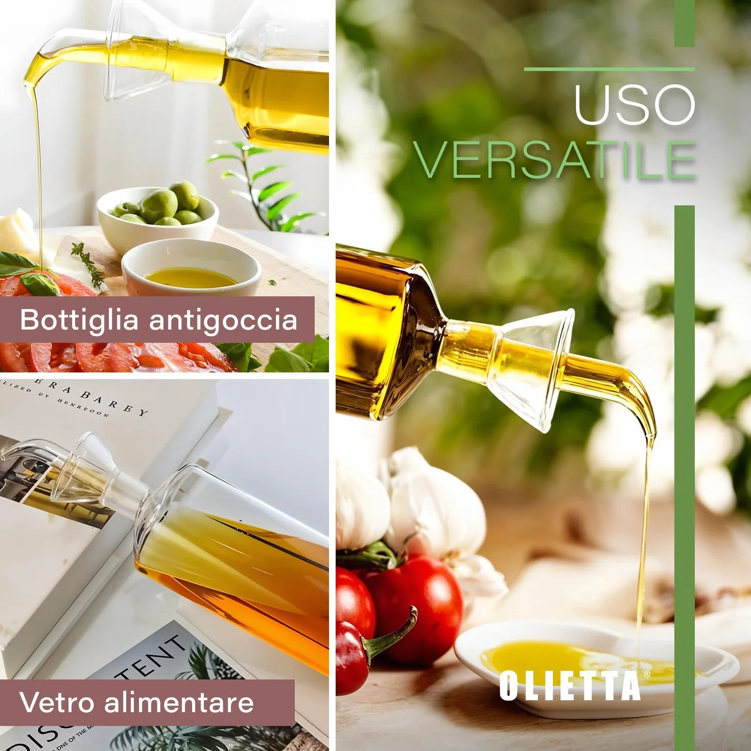 Olietta Oliera da Tavola Salvagoccia in Vetro per Olio e Aceto 500ml 0,5 litri