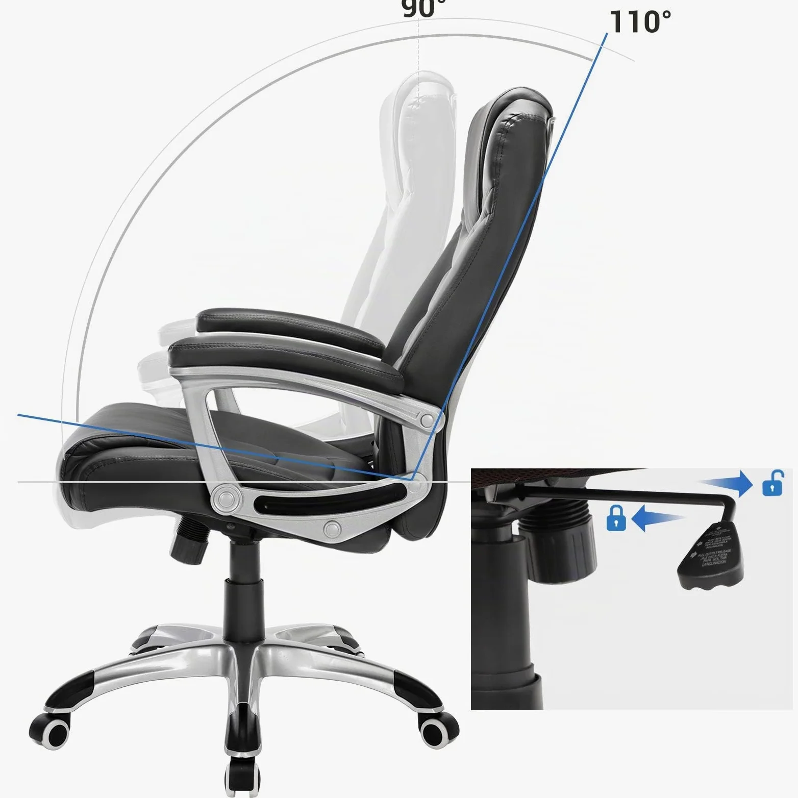 SONGMICS Sedia da Ufficio, Poltrona da Ufficio, Sedia Scrivania, Altezza Regolabile, Ergonomica, Rivestimento in PU, Portata 150 kg, Nero OBG21B
