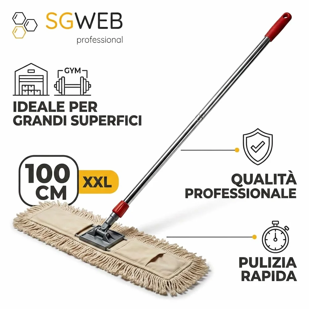 Scopa Industriale per Pavimenti 100 cm, Spazzolone Professionale con Manico Cromato