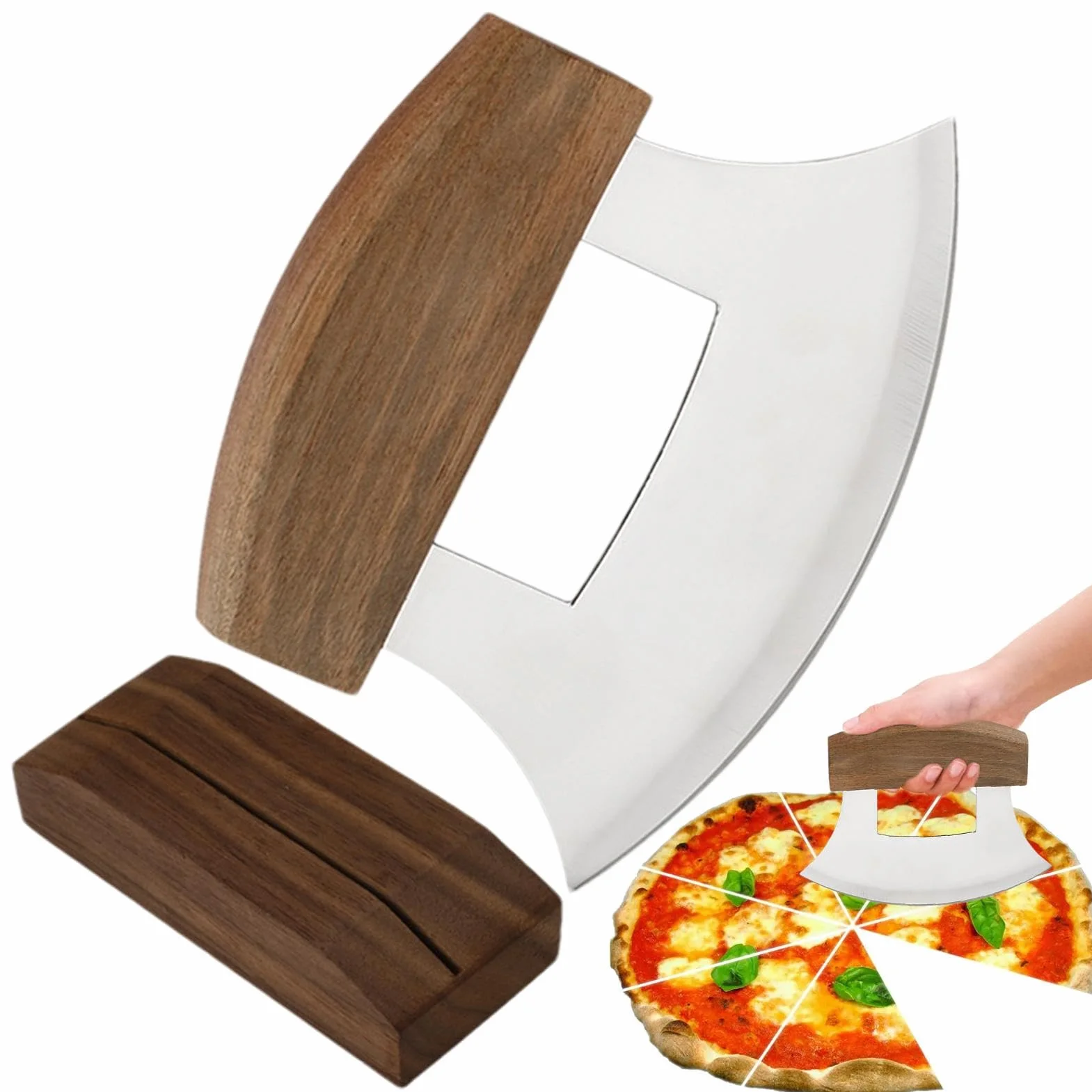 Mezzaluna Alaska - Affettatrice Mezzaluna | Tagliaverdure Insalata | Ulu Cutter | Taglio Inclinabile | Base Per Navi