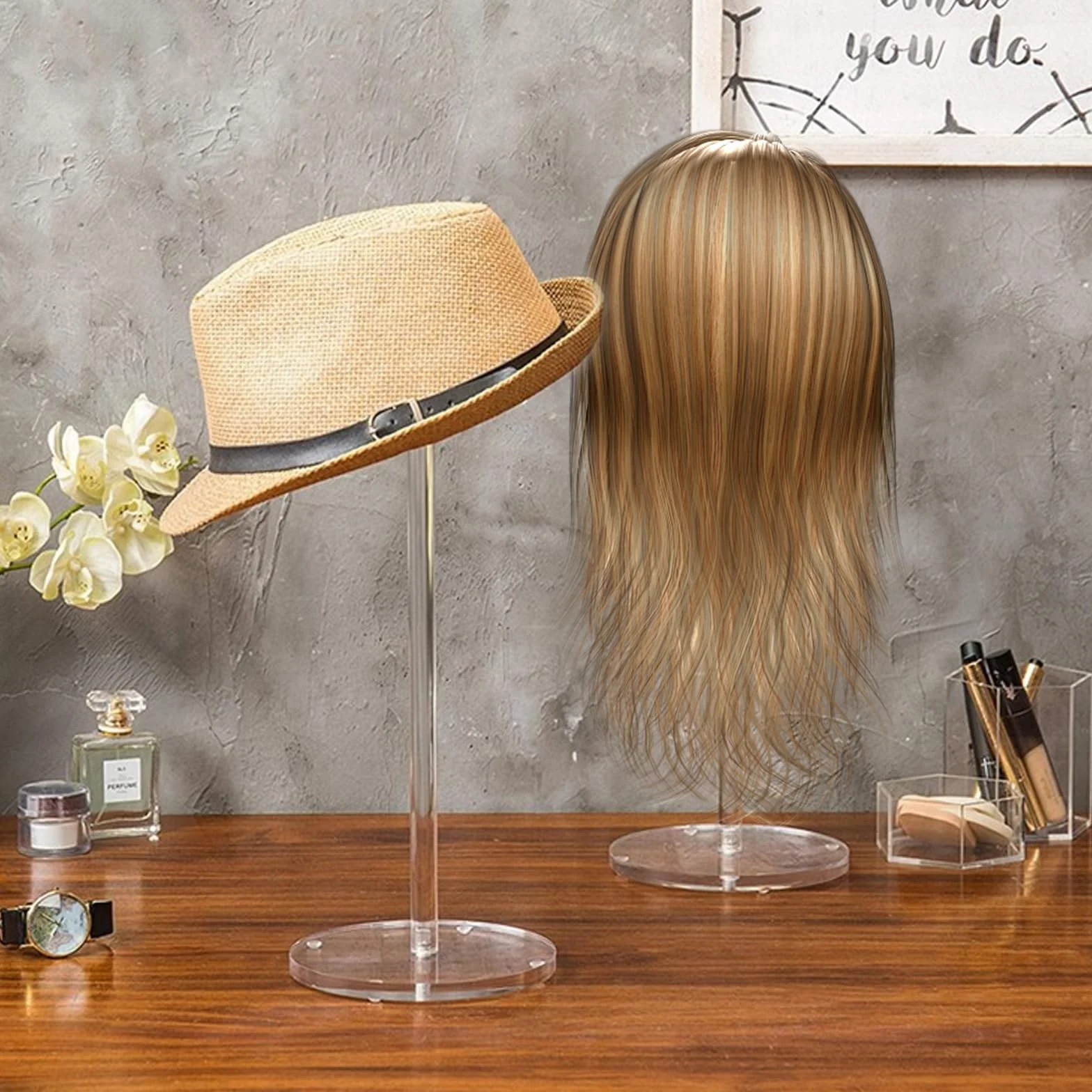 Espositore per cappelli in acrilico trasparente da 12 pollici per esposizione, espositore per cappelli con base rotonda