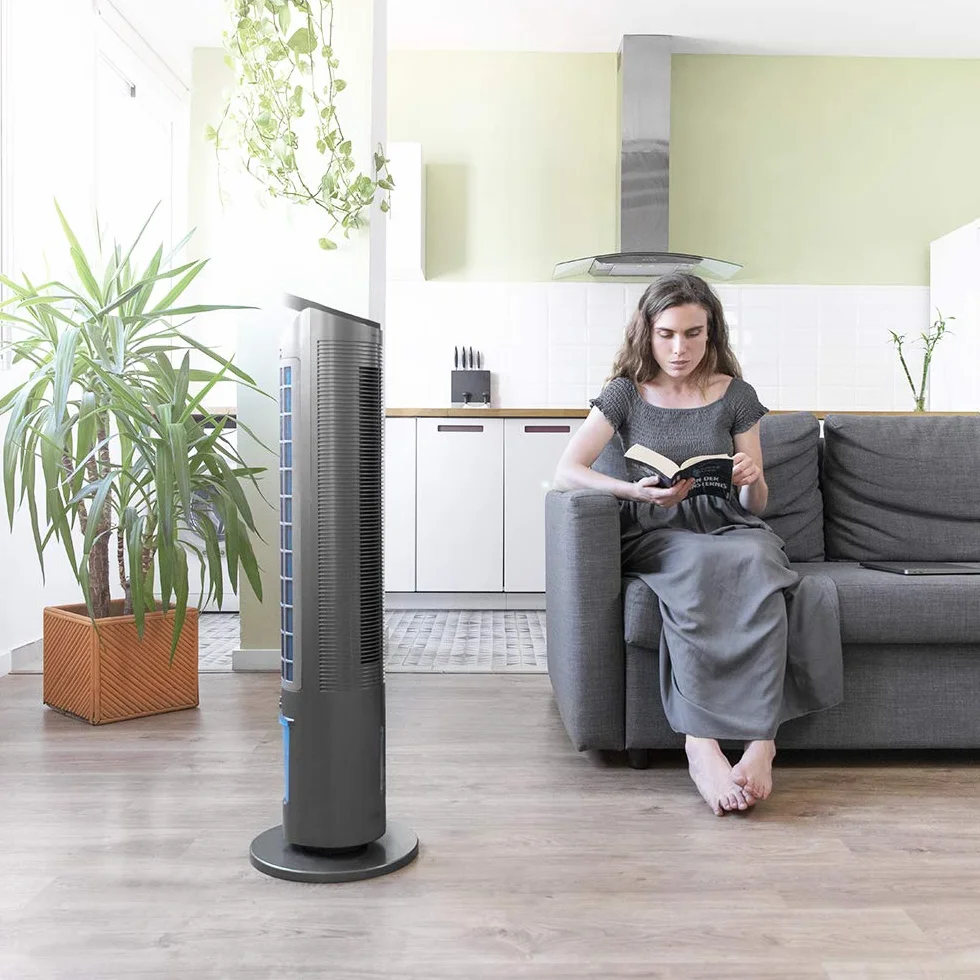 Cecotec Condizionatore a evaporazione EnergySilence 2000 Cool Tower Smart. Potenza 60 W, Serbatoio Estraibile da 2 L, 3 velocità, 3 modalità con Oscillazione, Timer, Controllo Touch