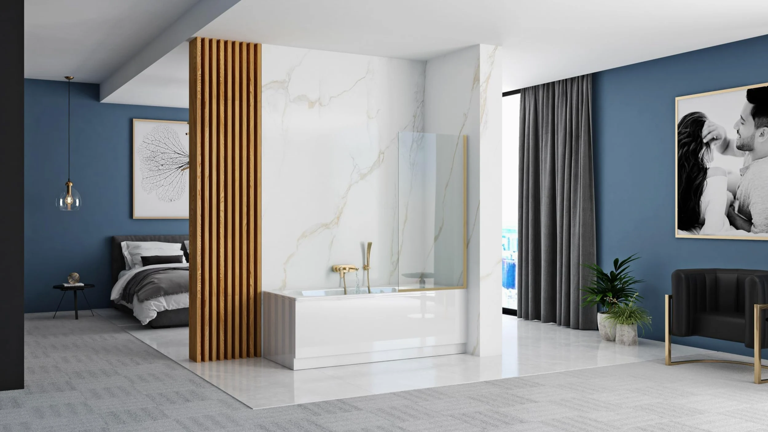 Rea - Parete Vasca Elegant Gold Brush 70 X 140 cm Sopravasca A Parete, Vetro Di Sicurezza 5 mm (Finitura Profilo: Brush Gold)