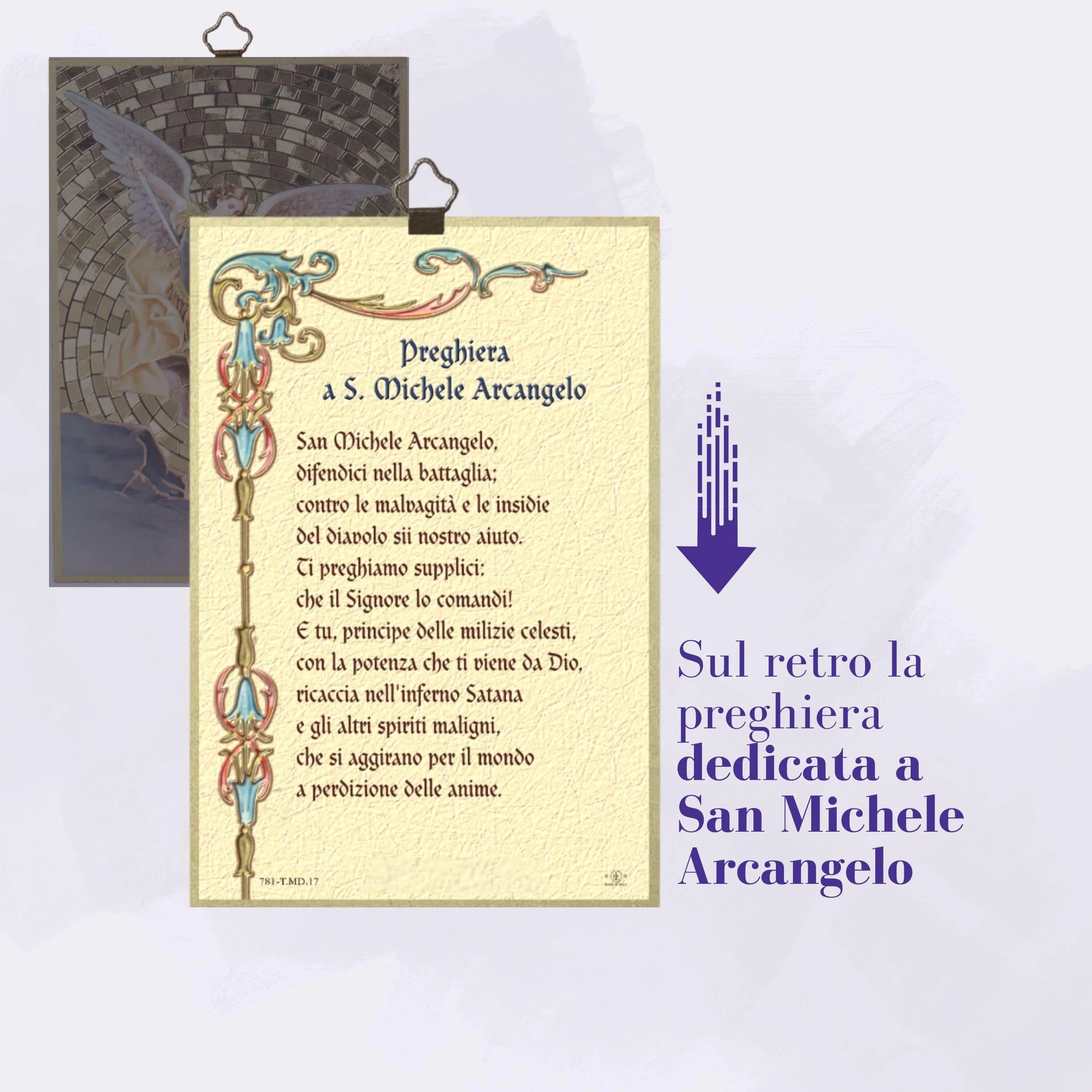 FRATELLI BONELLA - Quadro San Michele Arcangelo e Preghiera Dedicata in Italiano - Quadro Legno in MDF di Pioppo Camera Da Letto 8 mm x 10 cm x 15 cm - Made in Italy