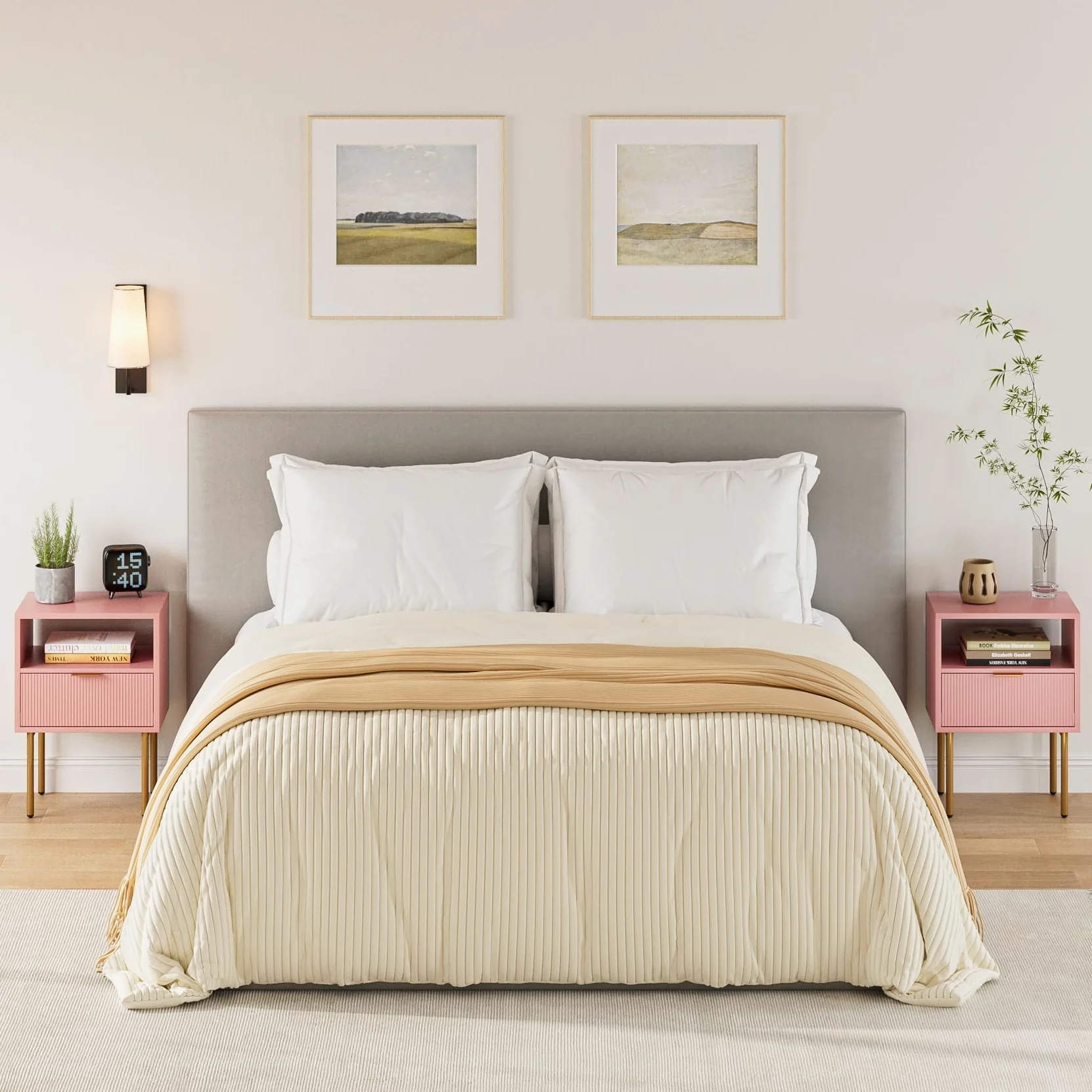 HEYZOEY Comodino, comodino con 1 ripiani aperti e 1 cassetto, comodino moderno, per camera da letto, soggiorno, rosa