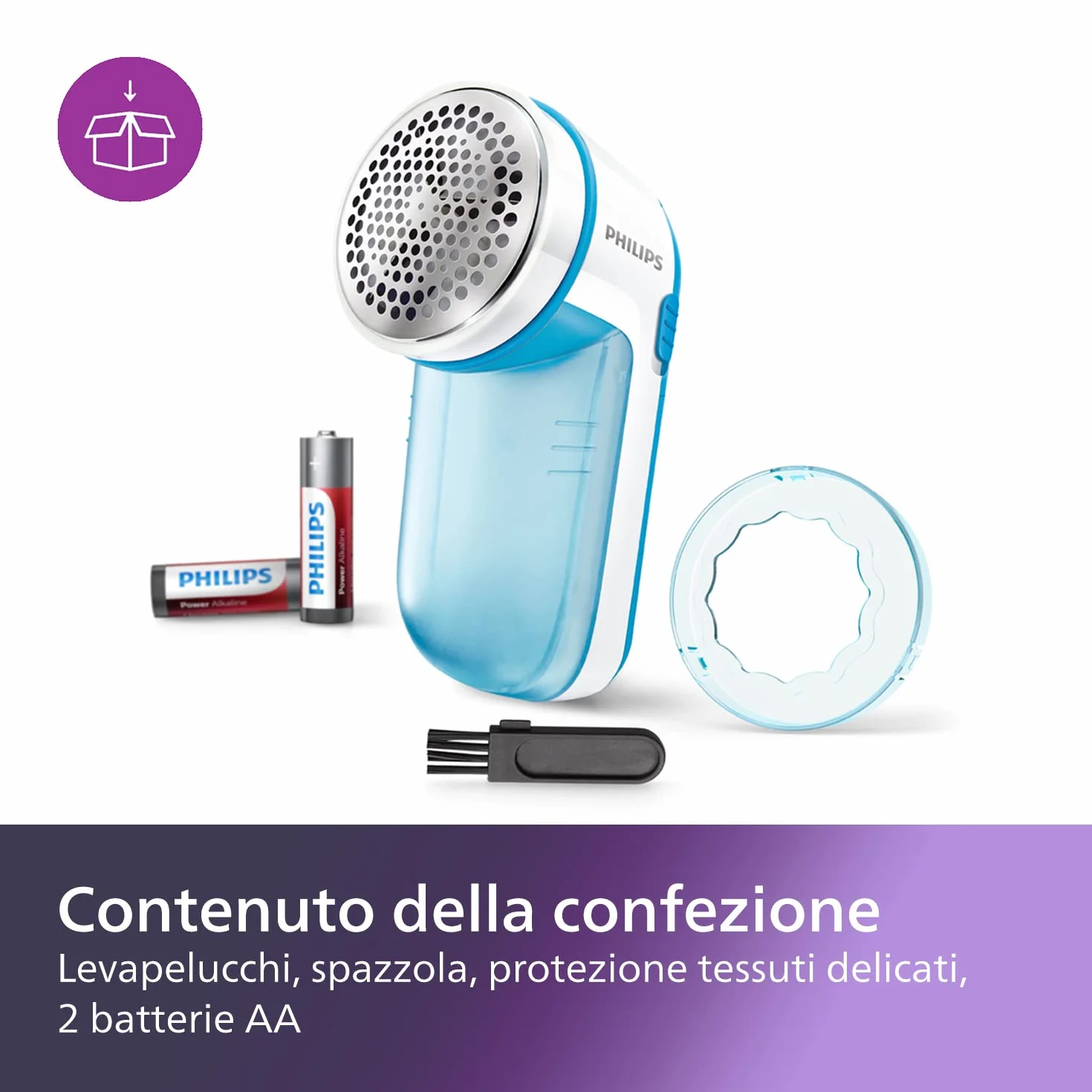Philips Leva Pelucchi – Rimuove Pelucchi da Tutti i Tessuti, Lama Veloce 8800 Giri/min, Ampia Superficie di Rasatura, Rete a 3 Fori, Contenitore Removibile (GC026/00)