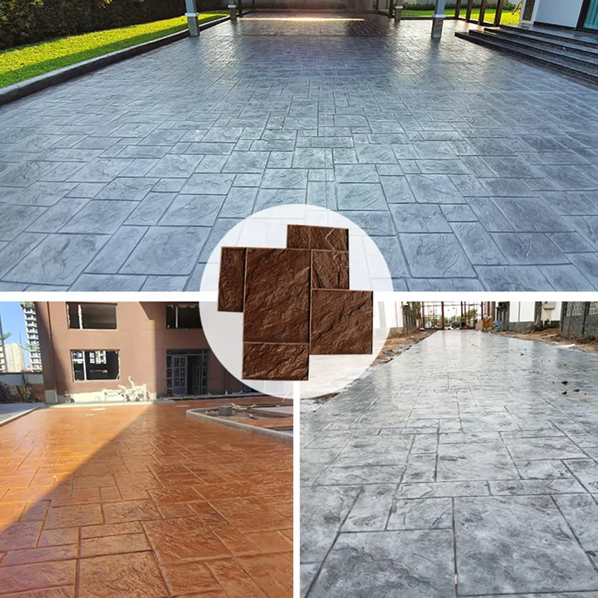 Tappetino per timbri in Cemento con Motivo in Ardesia da 36" X 36", tampone per timbri in Poliuretano di qualità Professionale, Grande Stampo per Pavimenti Senza Cuciture con Maniglie
