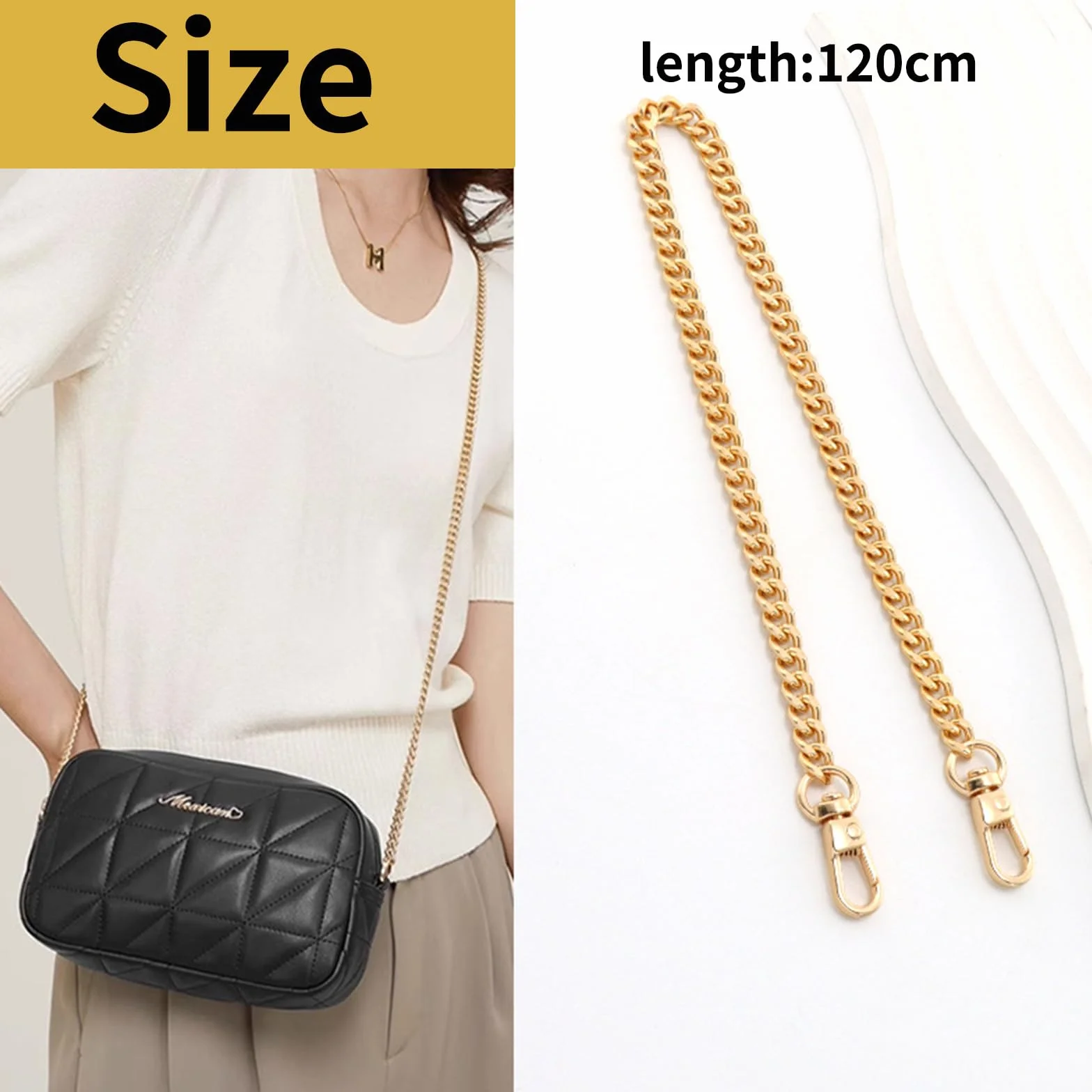 Catena per Borsa 120 cm Oro, Cinturino Regolabile con Fibbia Metallica, Cinghia Rimovibile