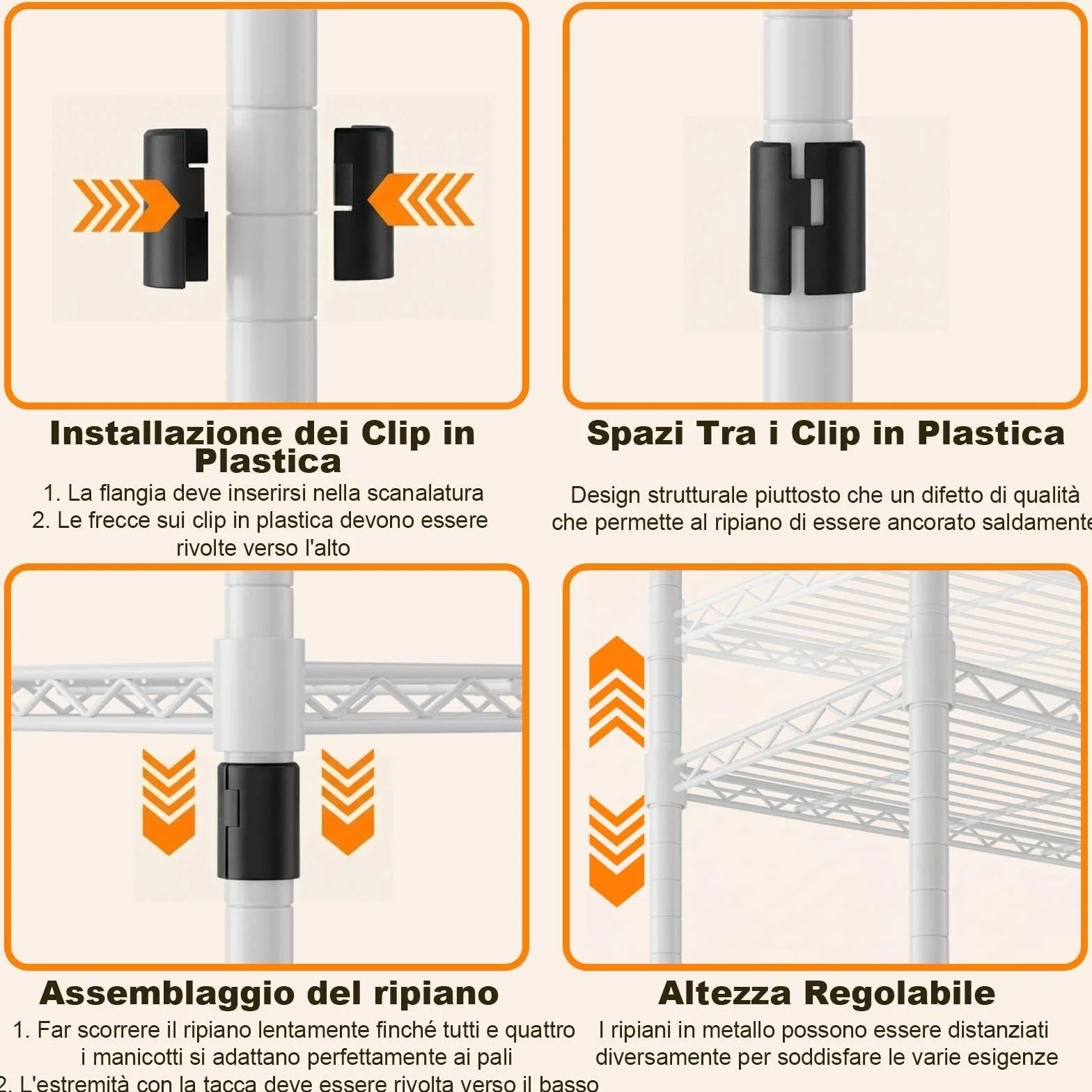 Himimi Appendiabiti telescopico 4 aste 6 ripiani metallo 1 gancio regolabile 175-230 x 180 cm bianco