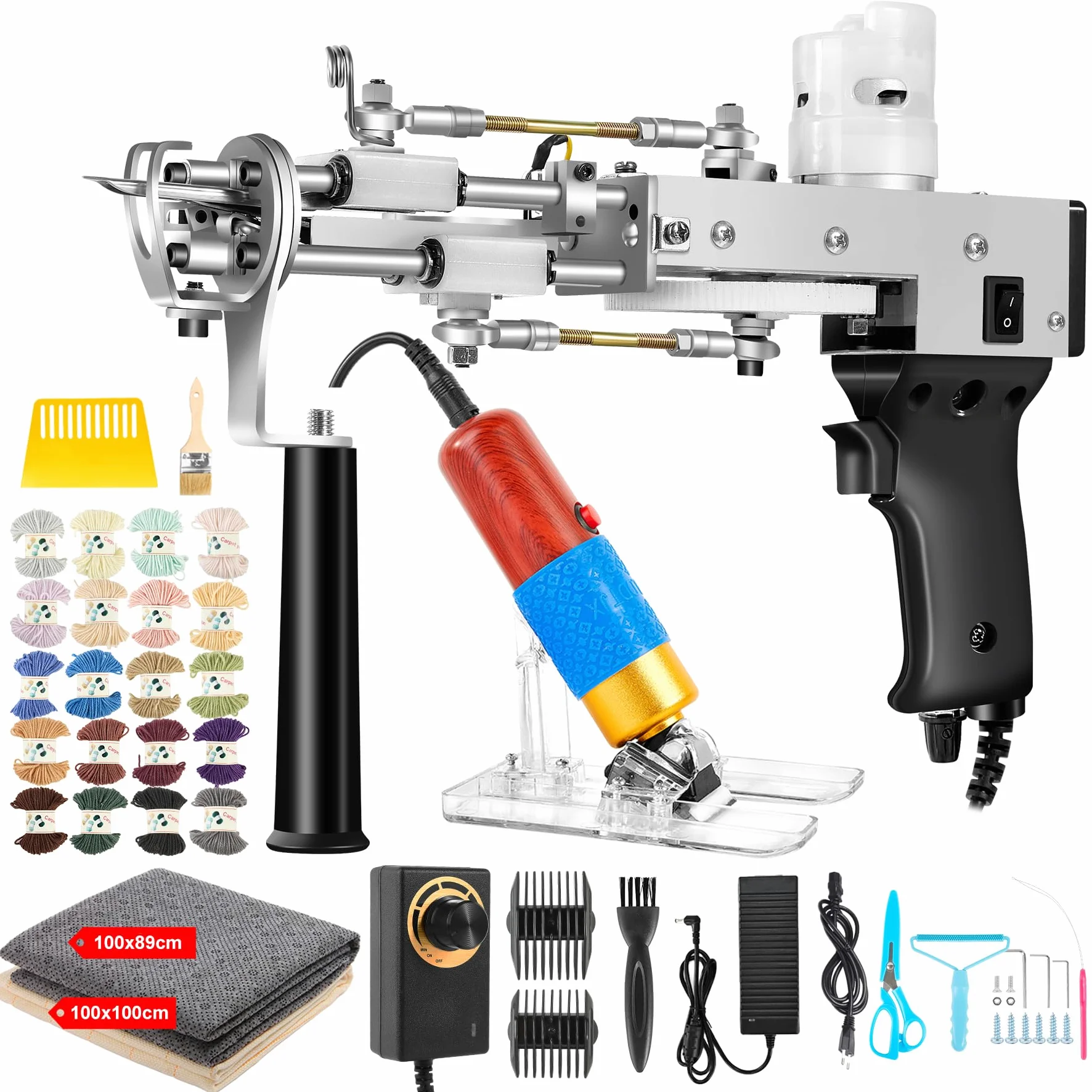 Vehipa Set di tufting con trimmer, 2 in 1 Cut Loop Pile Tufting Gun&Carving Clippers, Rug Maker Machine Starter Kit& Trimmer& Cloth& Yarn