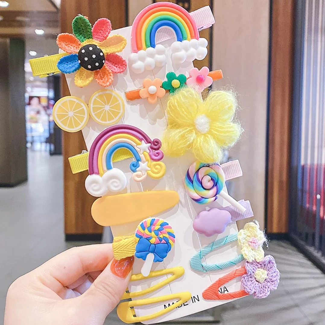 28 Pezzi Mollette per Capelli Bambina Accessori Colorati Clips Arcobaleno
