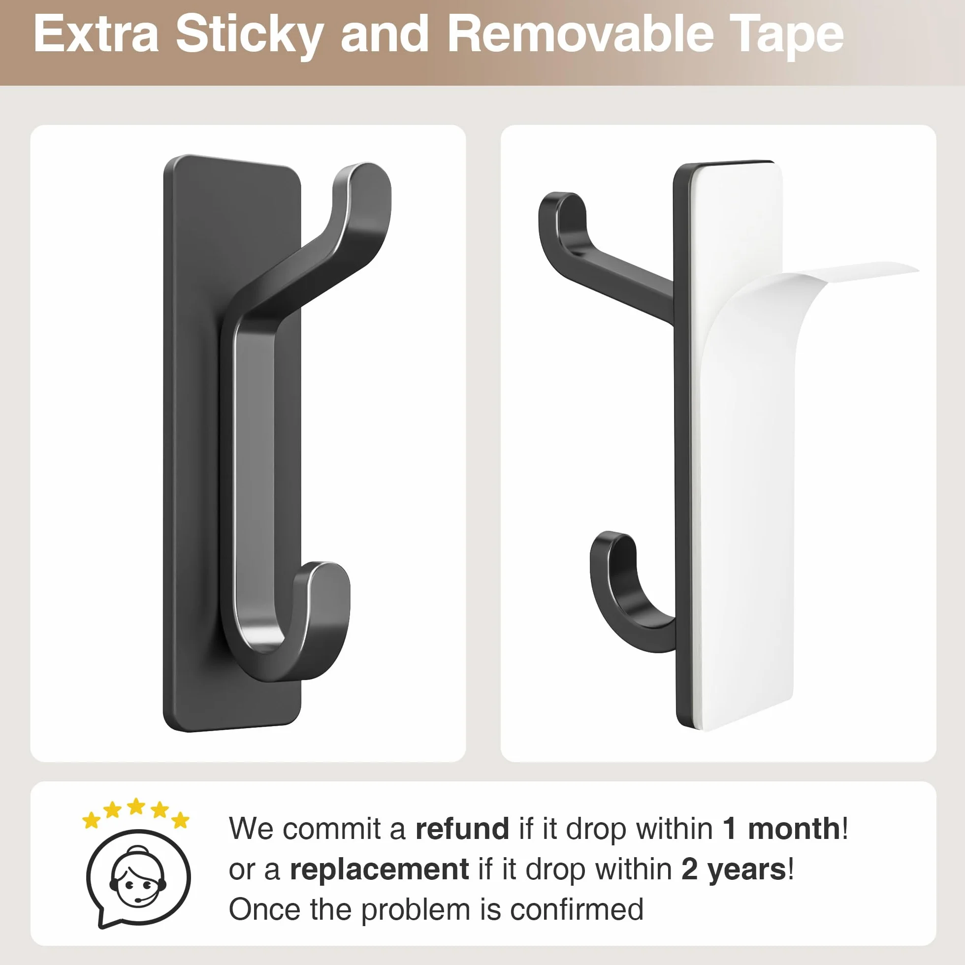 Josmimic Porta asciugamani senza foratura: ganci adesivi extra resistenti da 6 kg, ganci da parete autoadesivi, ganci per cappelli per bagno, ganci per asciugamani e appendiabiti, set da 4, nero