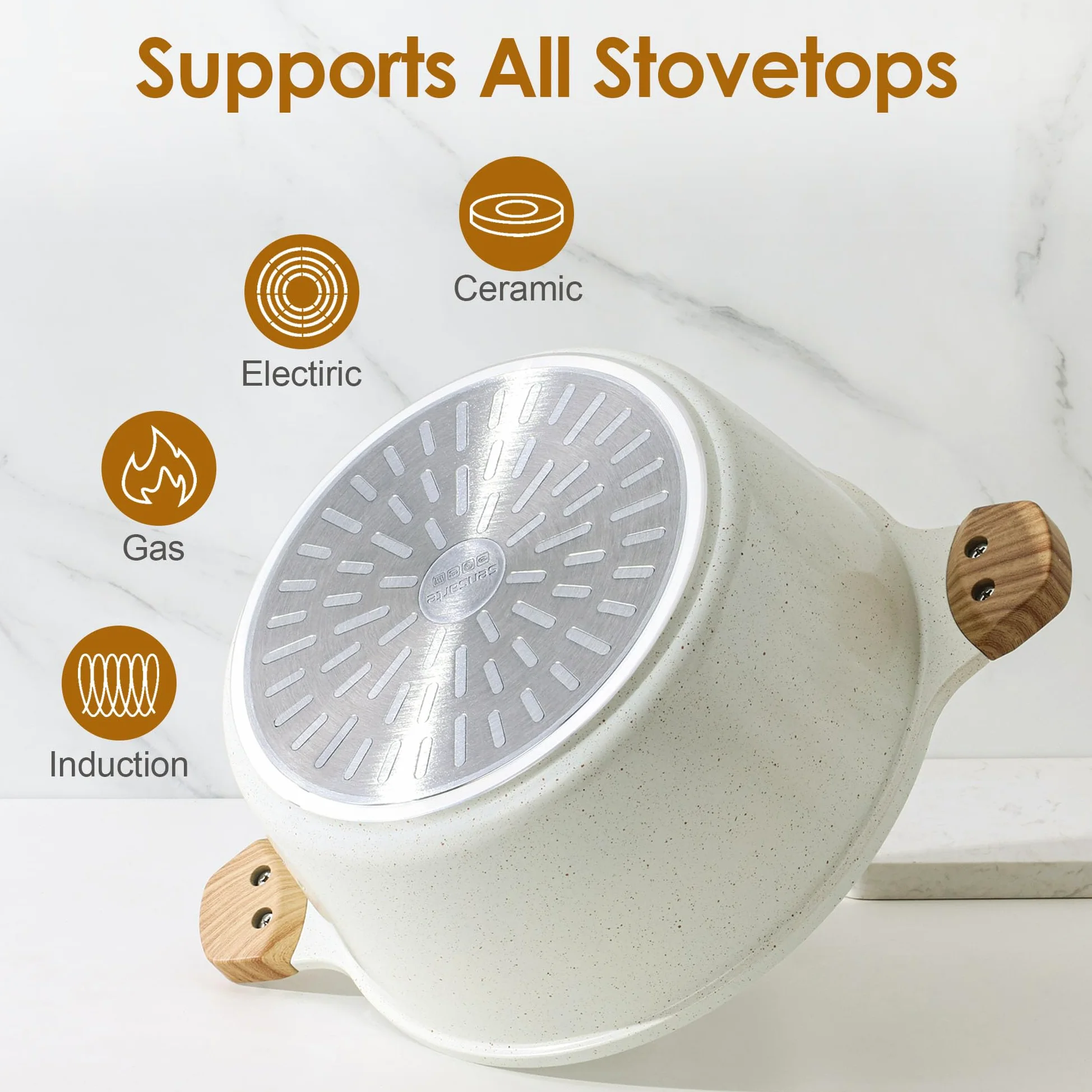 SENSARTE Pentola in ceramica antiaderente con coperchio, pentola a induzione da 4,5 litri con coperchio in vetro temperato, pentola per zuppe e farina d'avena, casseruola per pasta, priva di PFAS e