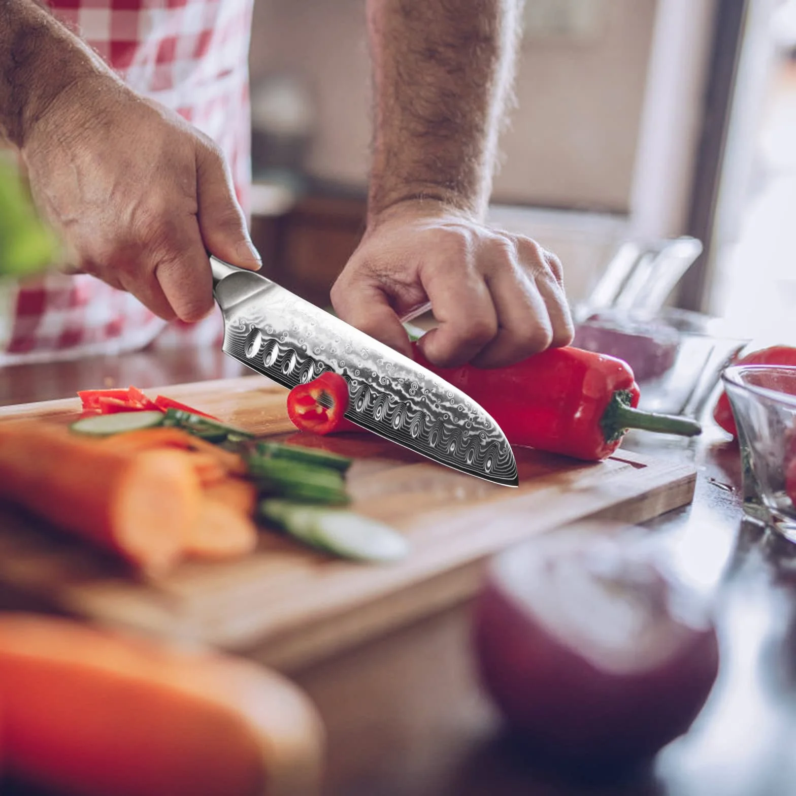 SHAN ZU Coltello Santoku Coltello Santoku da 8 Pollici in Acciaio Giapponese Damasco Coltelli da Cucina Professionali Affilato Super Acciaio ad Alto Tenore di Carbonio 67 Strati con Manico G10
