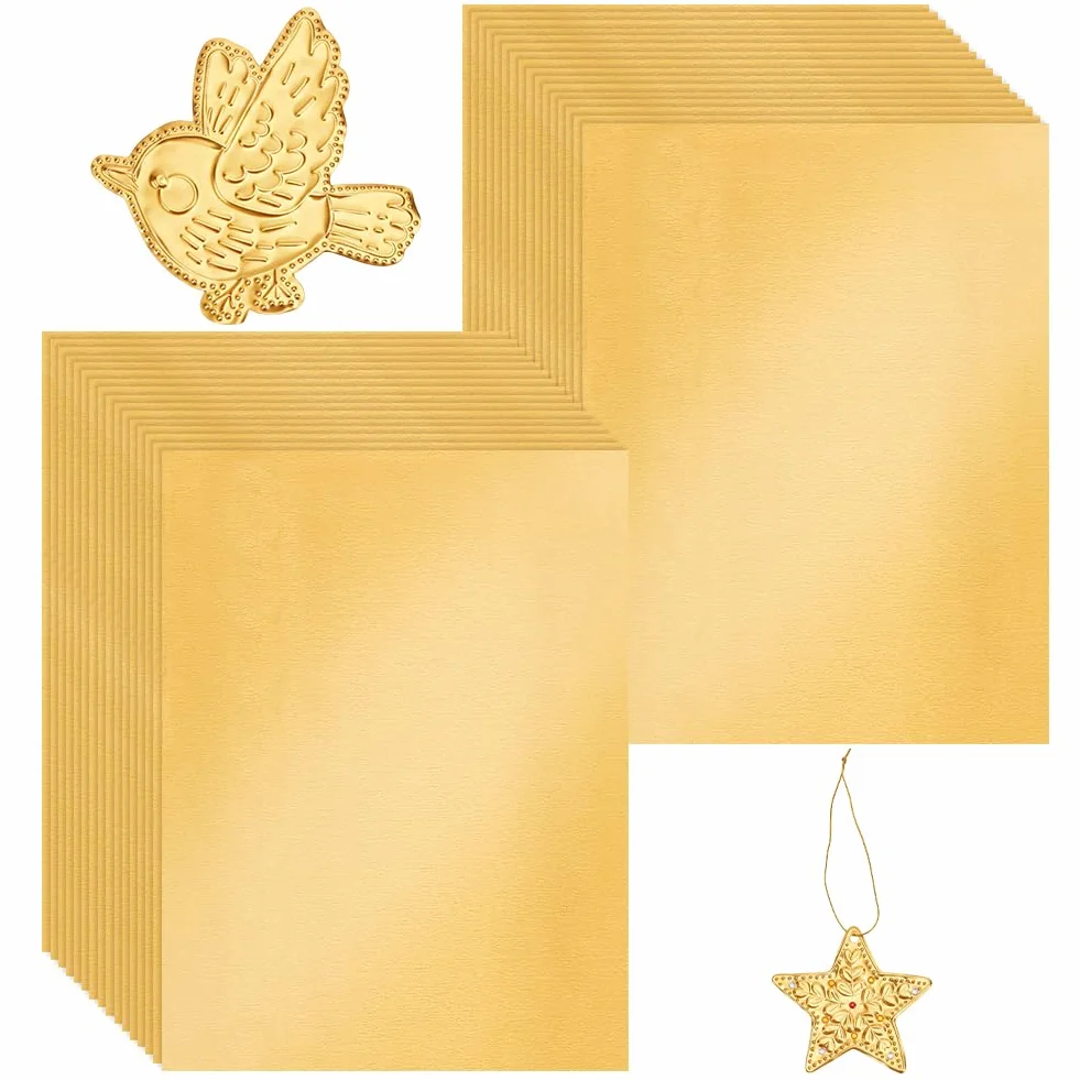 OLYCRAFT 25 Fogli Alluminio 30x40cm 0.7mm Lamina Metallo Dorata per Artigianato