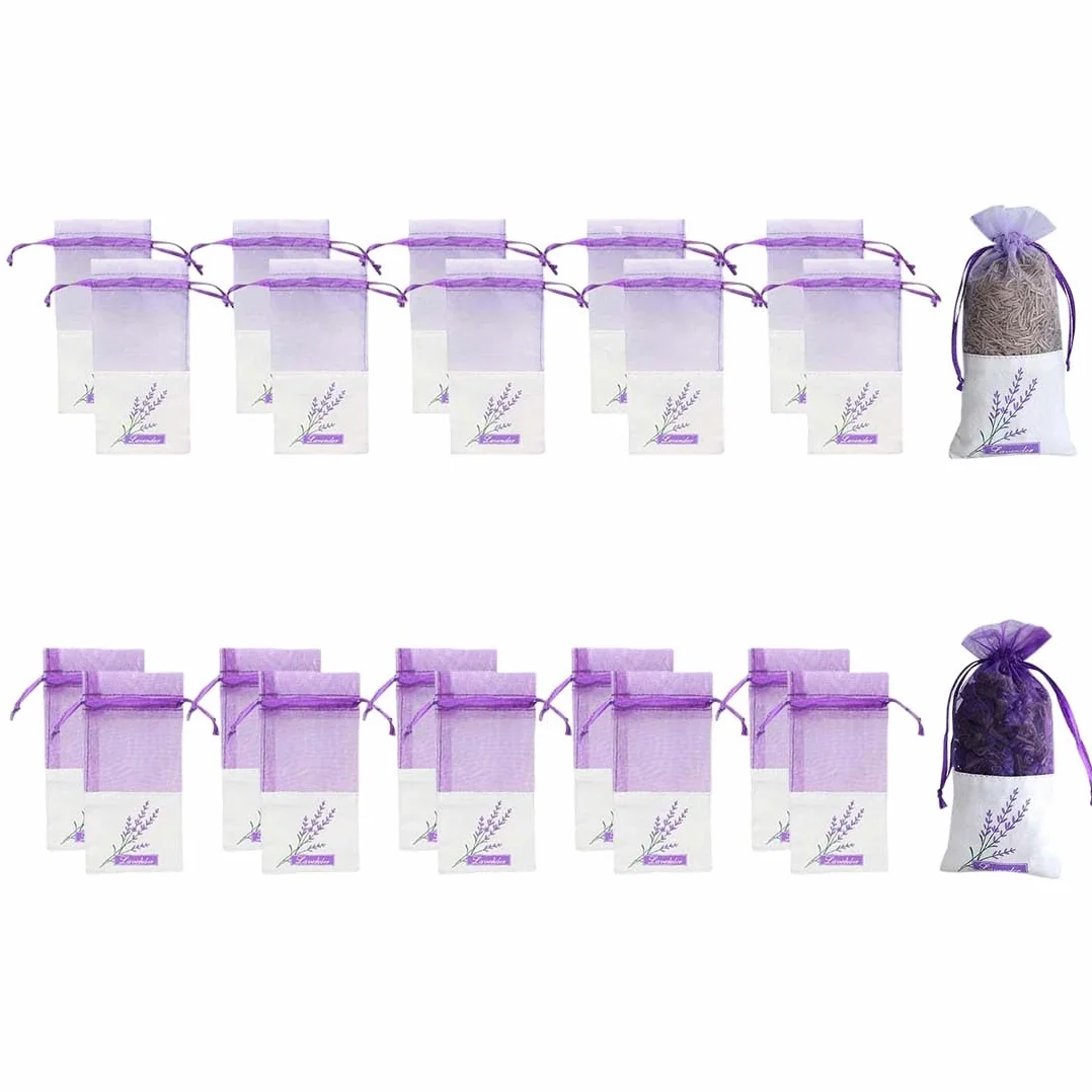20 Pezzi Sacchetti per Lavanda, Sacchettini per Lavanda Vuoti con Nastri di Filato, Sacchetti Organza Grandi Profumati Lavanda Vuoti Cotone, per Lavanda, Spezie ed Er