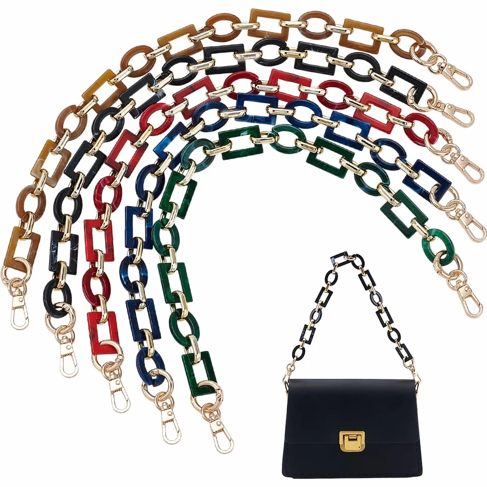 PH PandaHall 5 Colori Catena per Borsa Acrilico 42cm Cinturino a Catena Retrò Manici per Borse in Acrilico Catena Piatta con Fermagli