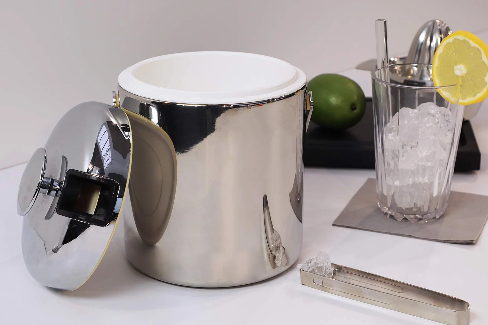 APS Eiseimer 36015, Set Secchiello Ghiaccio con Pinza, Acciaio Inox, 16x14x22 cm, Argento