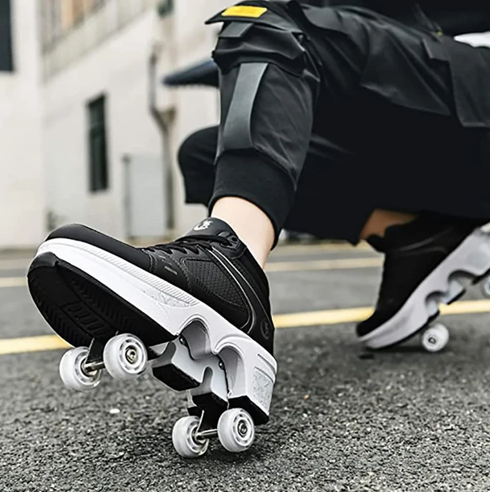 Pattini a rotelle regolabili con ruote LED luminose per scarpe sportive