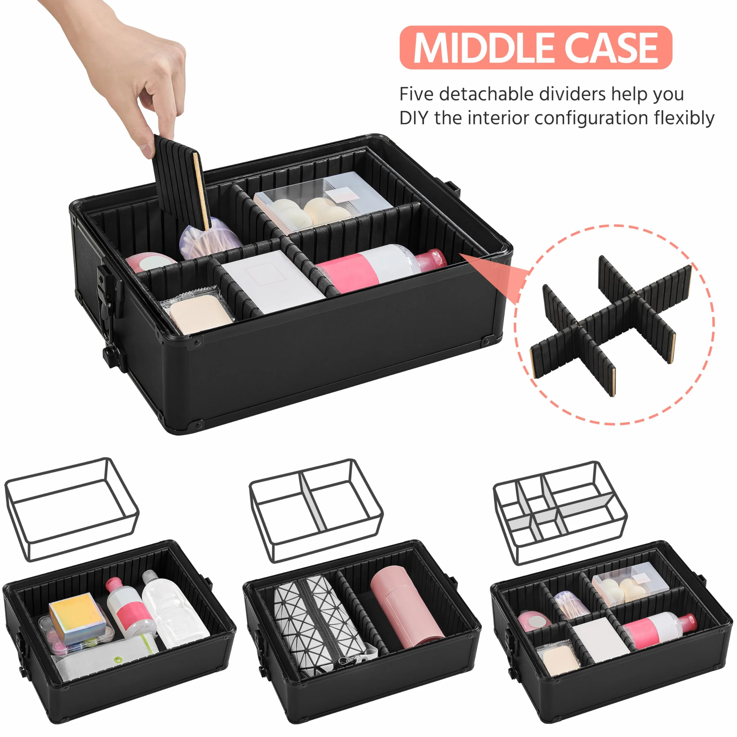 Yaheetech 4 in 1 Valigia Trolley Make Up da Trucco Beauty Case Professionale Grande Porta Trucchi per Estetista Parrucchiere da Viaggio Nero